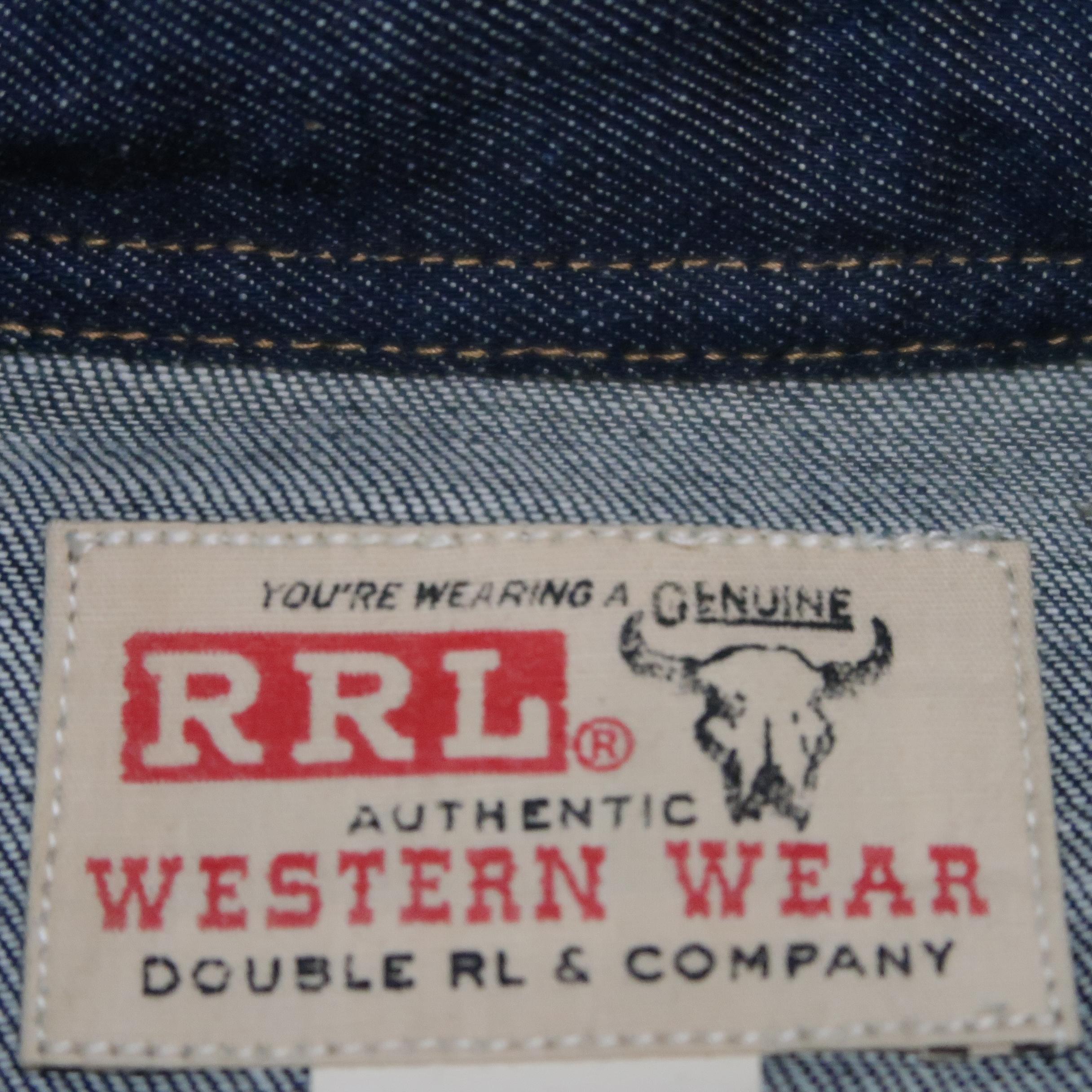 RRL by RALPH LAUREN Size L Indigo Contrast Stitch Cotton Long Sleeve Shirt 1
