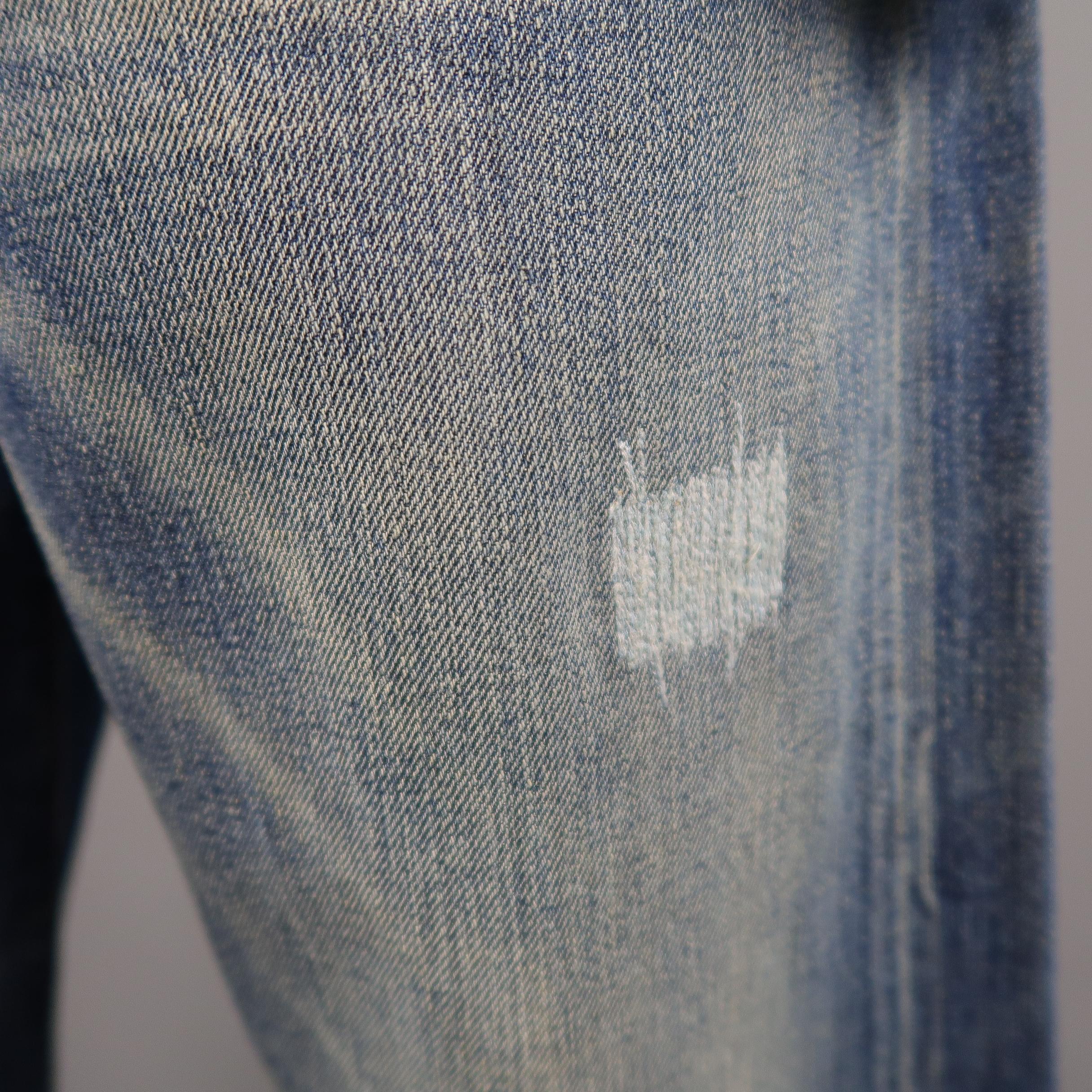 LEVI'S VINTAGE Size 35 Indigo Washed Distressed Selvedge Denim Jeans 1