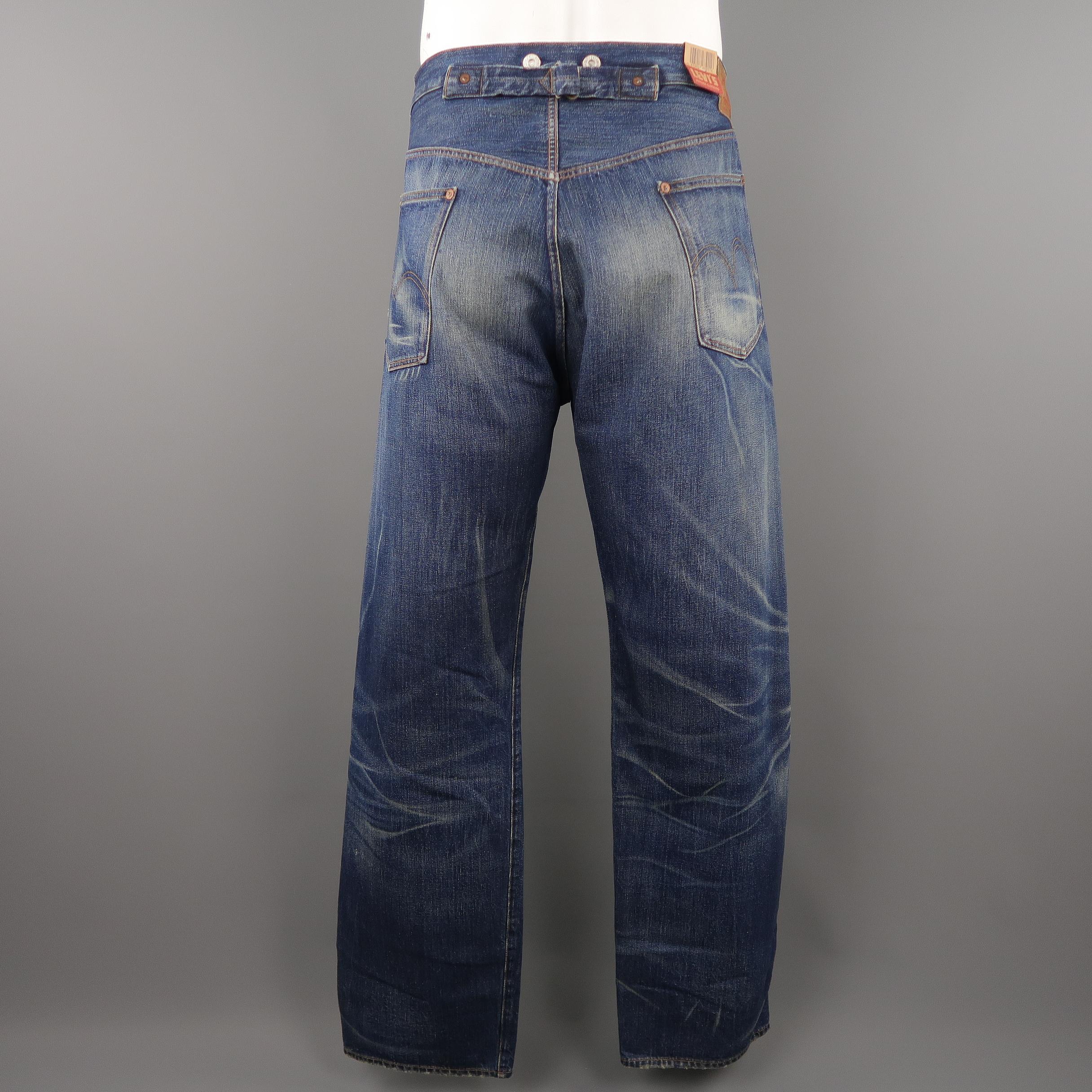 LEVI'S VINTAGE Size 35 Indigo Washed Distressed Selvedge Denim Jeans 4