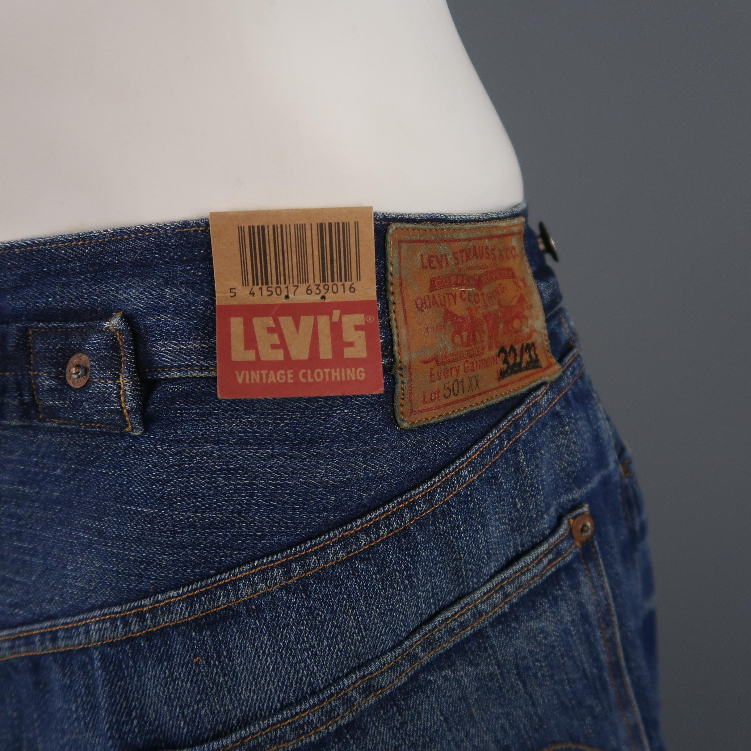 LEVI'S VINTAGE Size 35 Indigo Washed Distressed Selvedge Denim Jeans 5