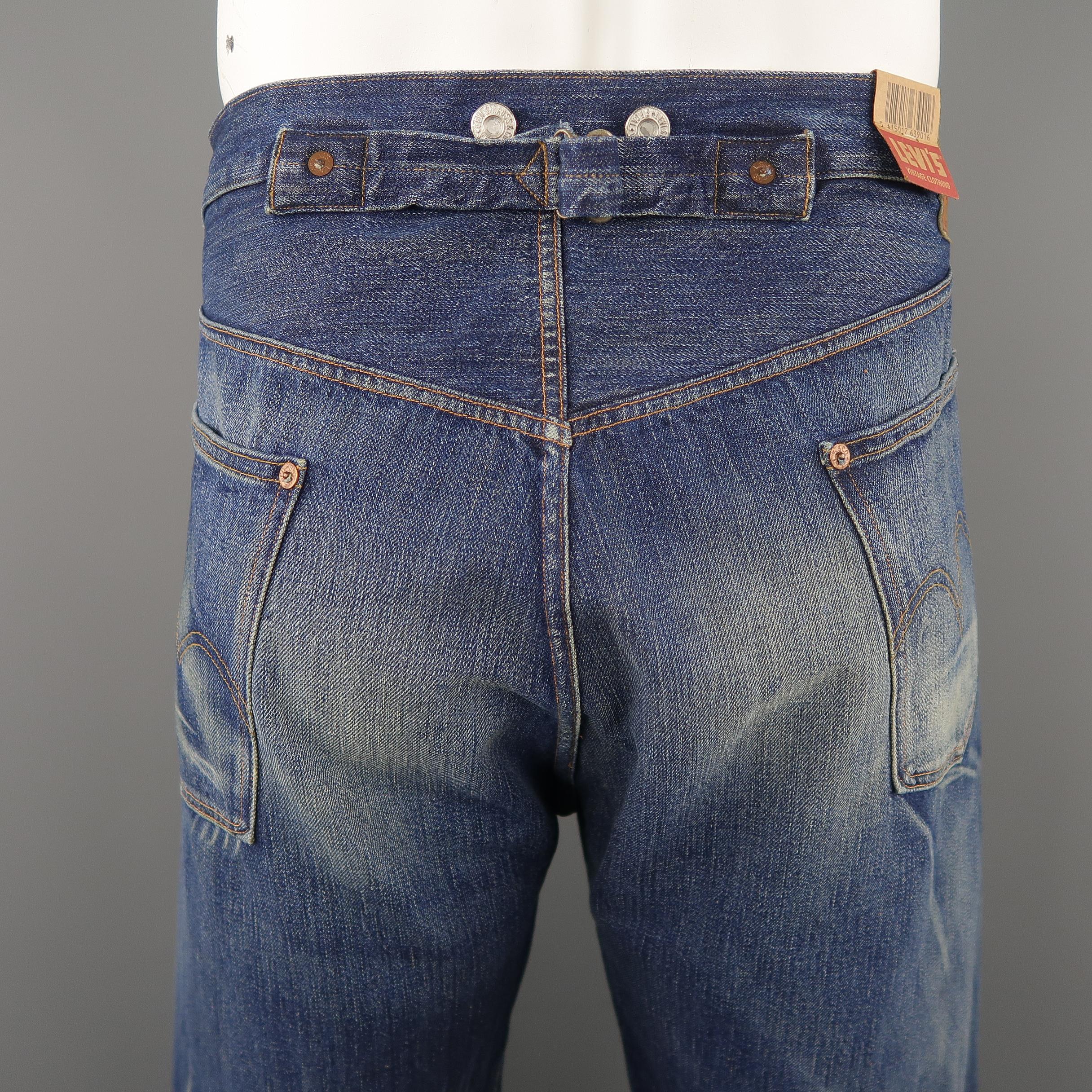 LEVI'S VINTAGE Size 35 Indigo Washed Distressed Selvedge Denim Jeans 6