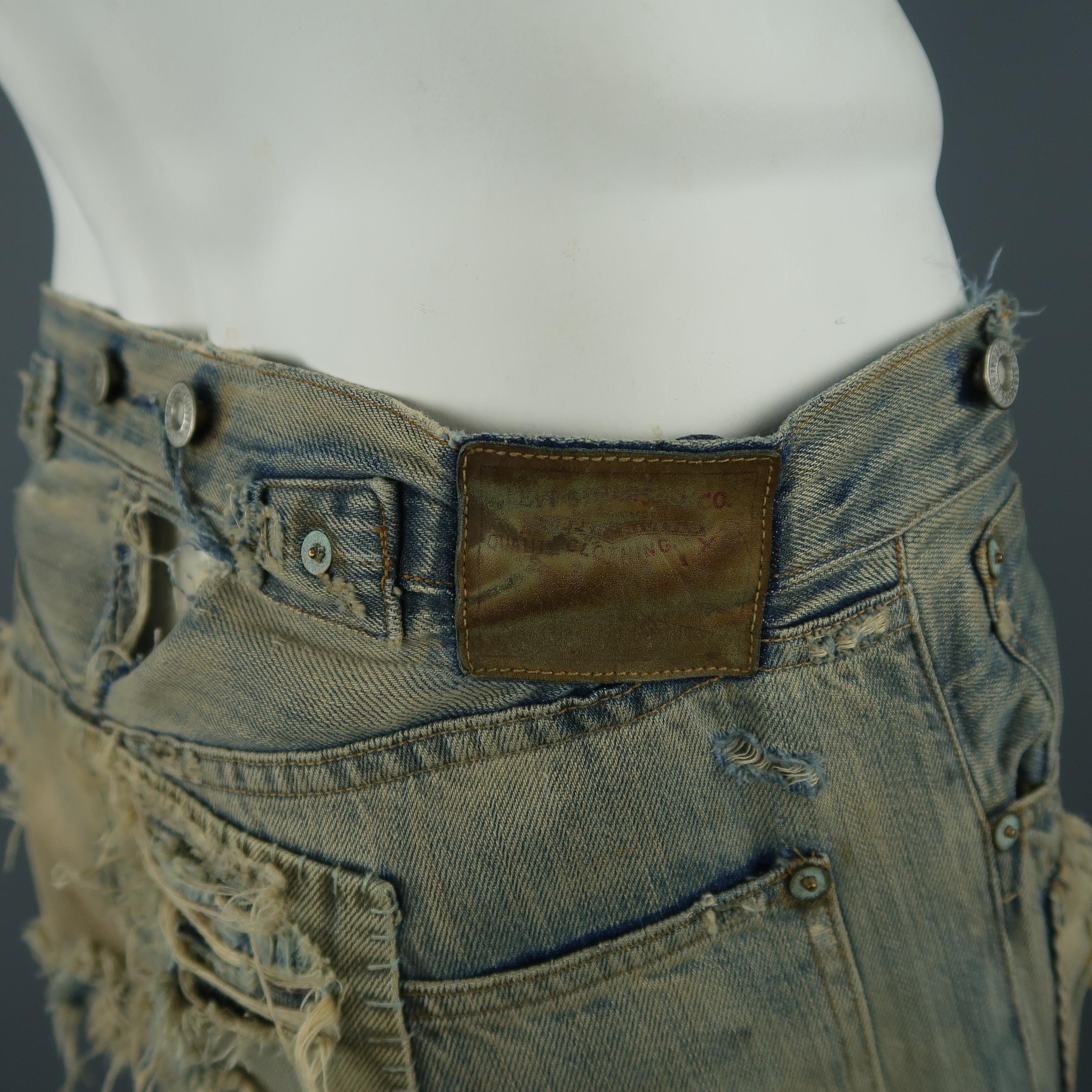 LEVI'S VINTAGE 34 Light Dirty Wash Distressed Selvedge Denim Patchwork Jeans 2