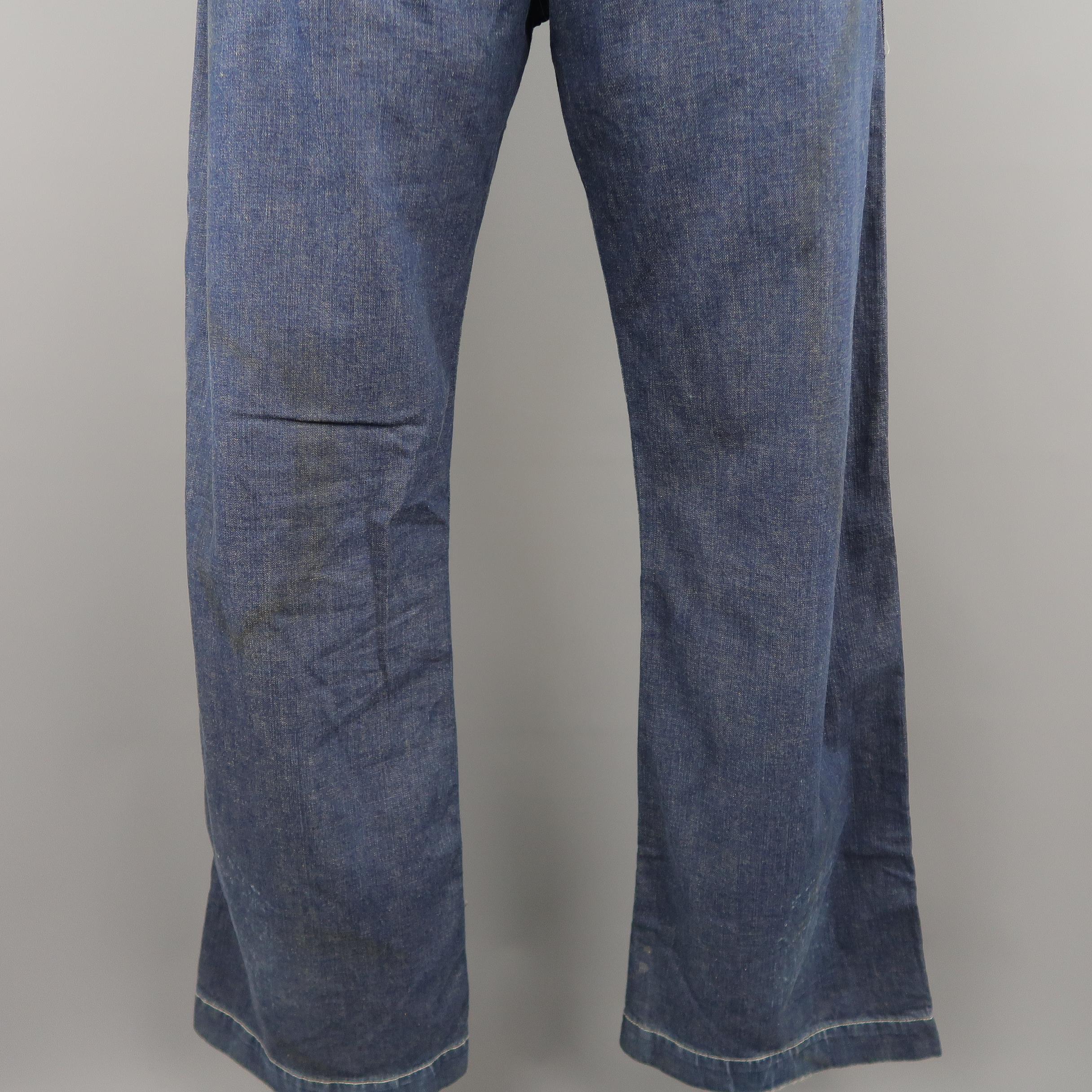 RRL by RALPH LAUREN Size 33 Navy Dirty Washed Denim Contrast Stitch Work Jeans 3