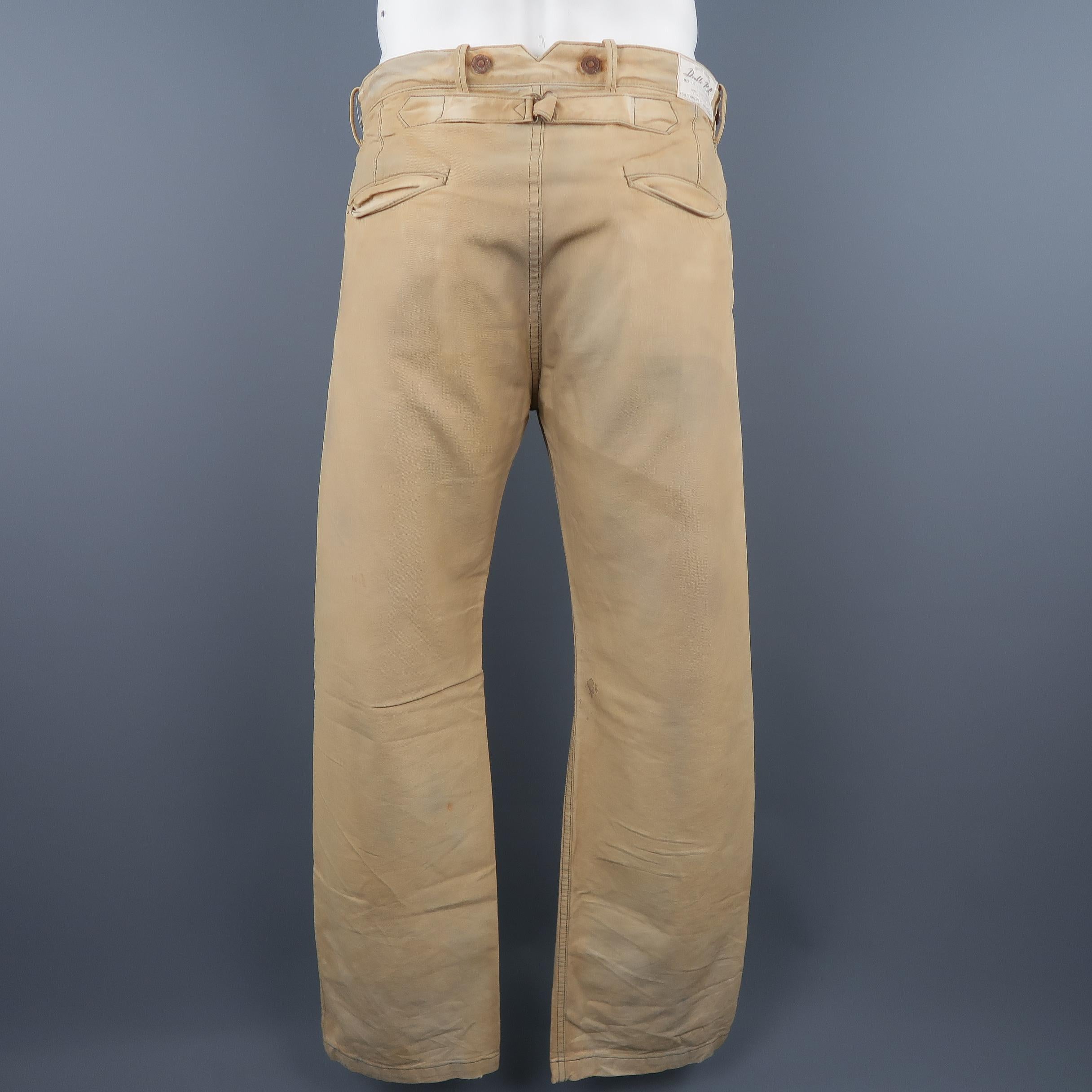 Men's RRL by RALPH LAUREN Size 32 Khaki Dirty Wash Distressed Cotton Denim Jeans