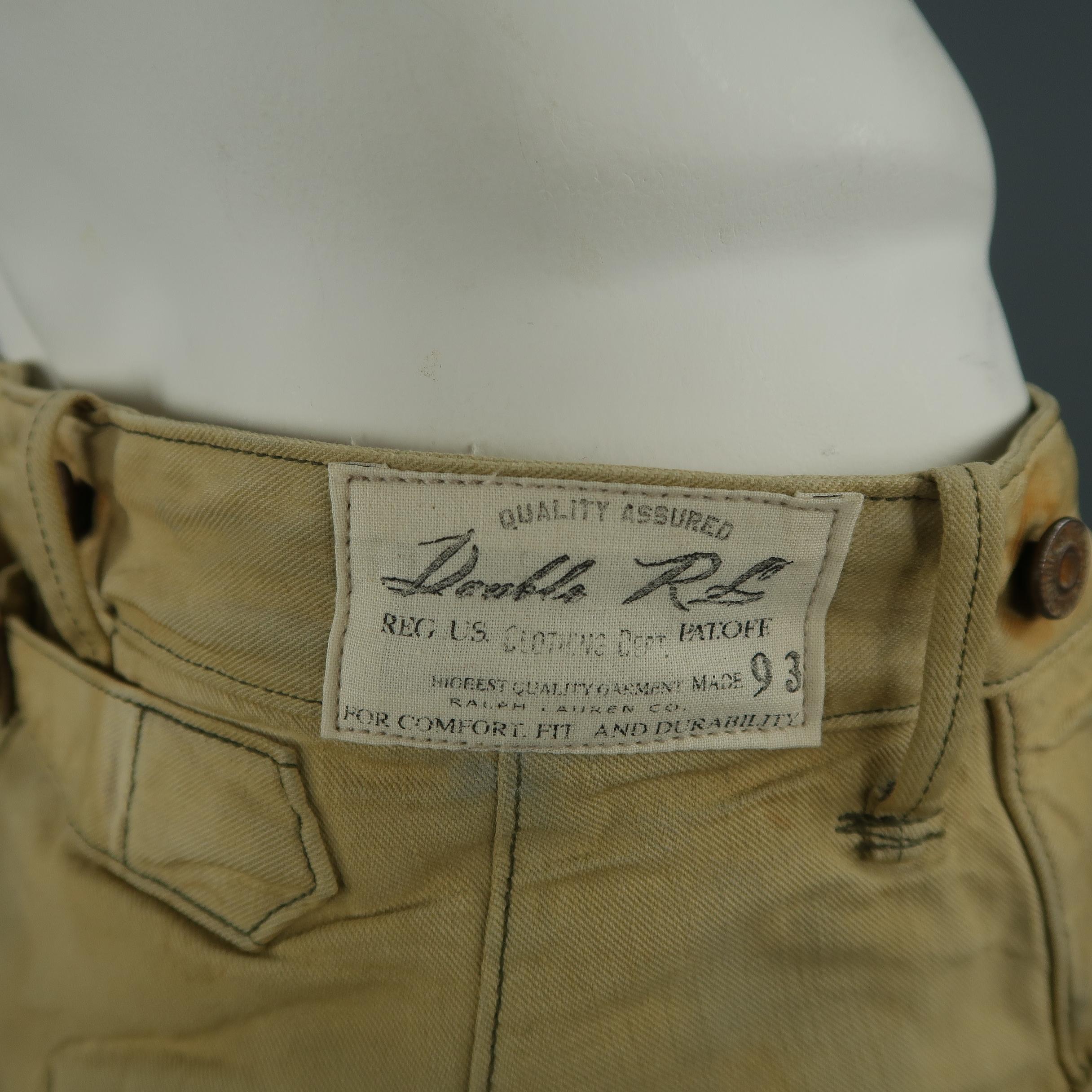 RRL by RALPH LAUREN Size 32 Khaki Dirty Wash Distressed Cotton Denim Jeans 3