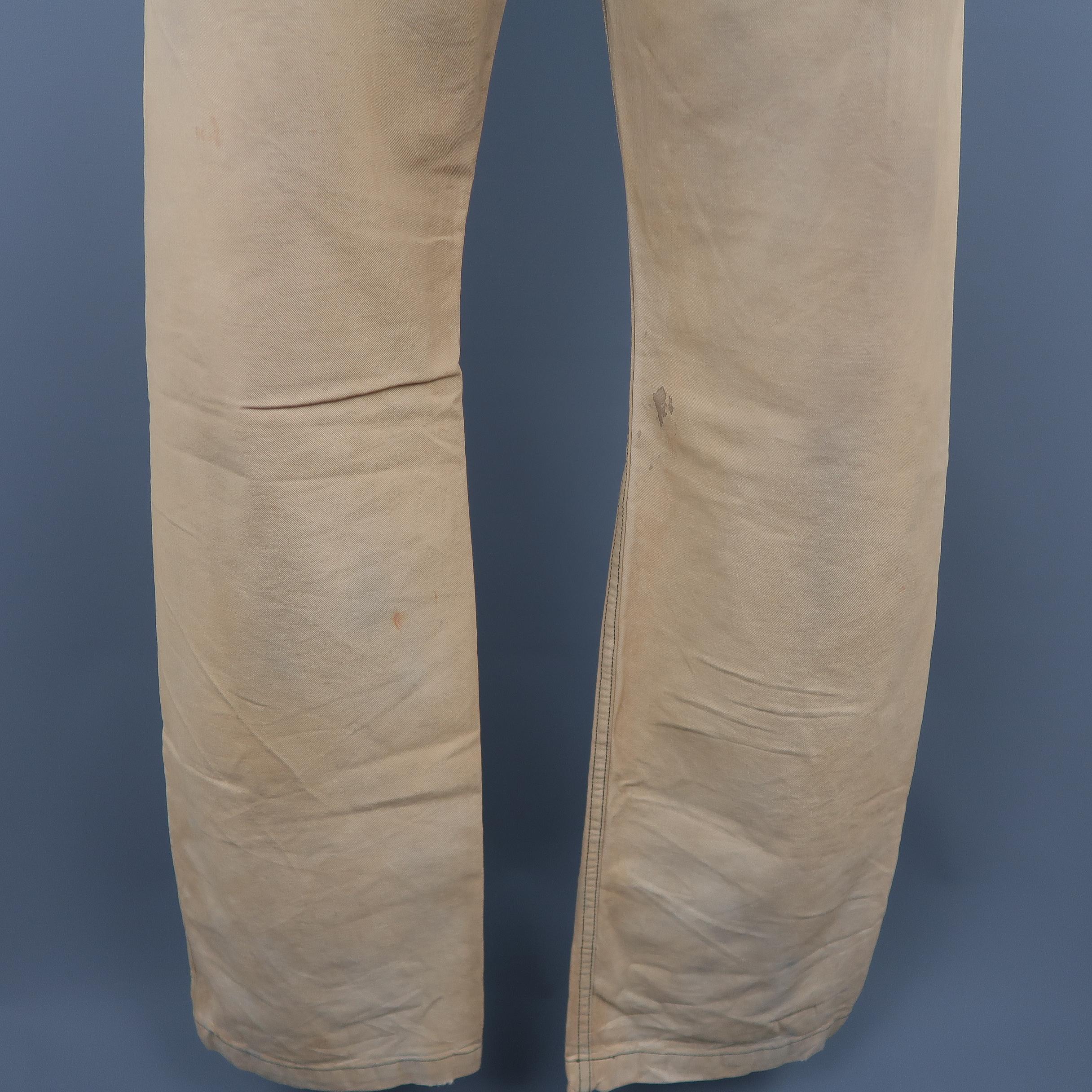 RRL by RALPH LAUREN Size 32 Khaki Dirty Wash Distressed Cotton Denim Jeans 1