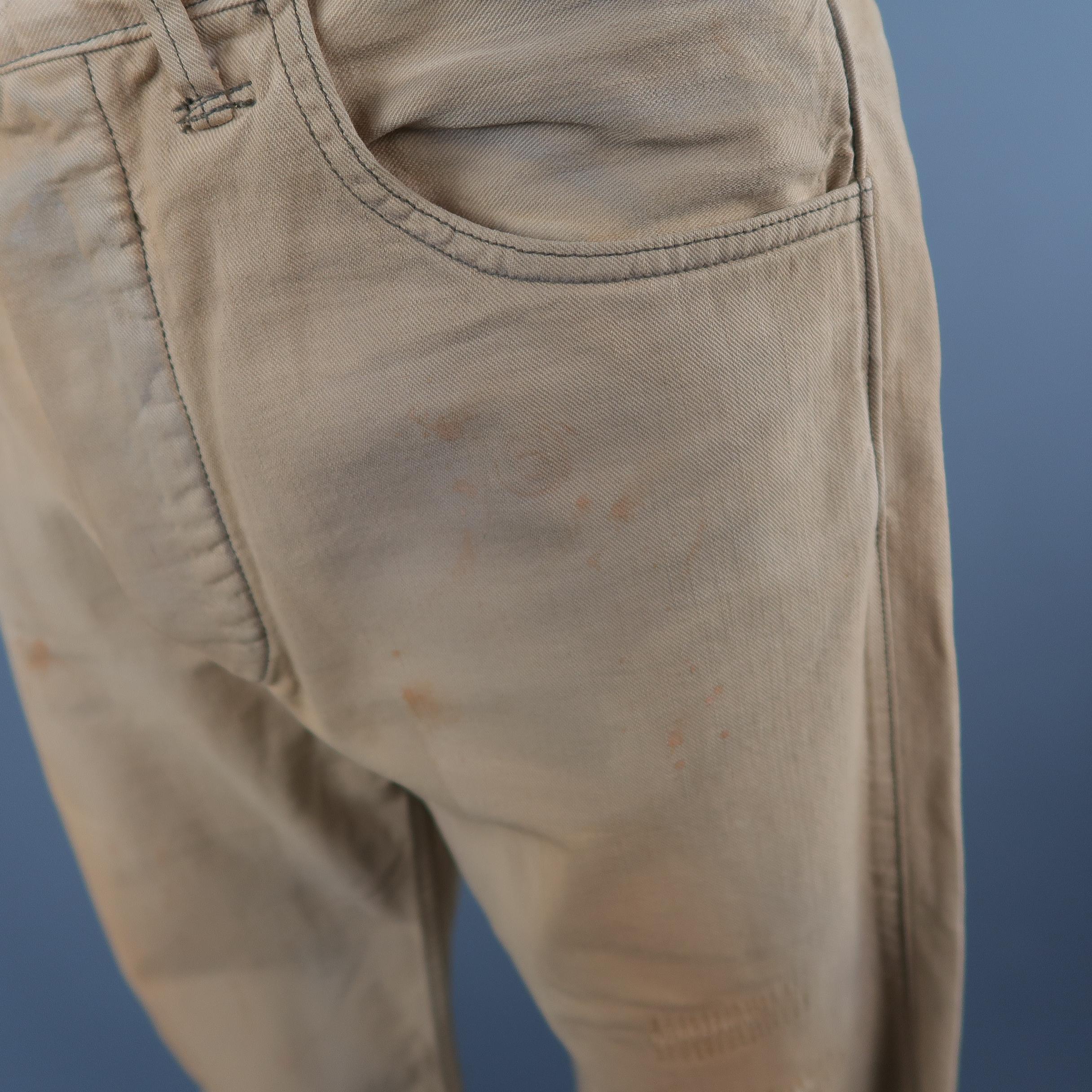 RRL by RALPH LAUREN Size 32 Khaki Dirty Wash Distressed Cotton Denim Jeans  at 1stDibs | dirty khaki pants