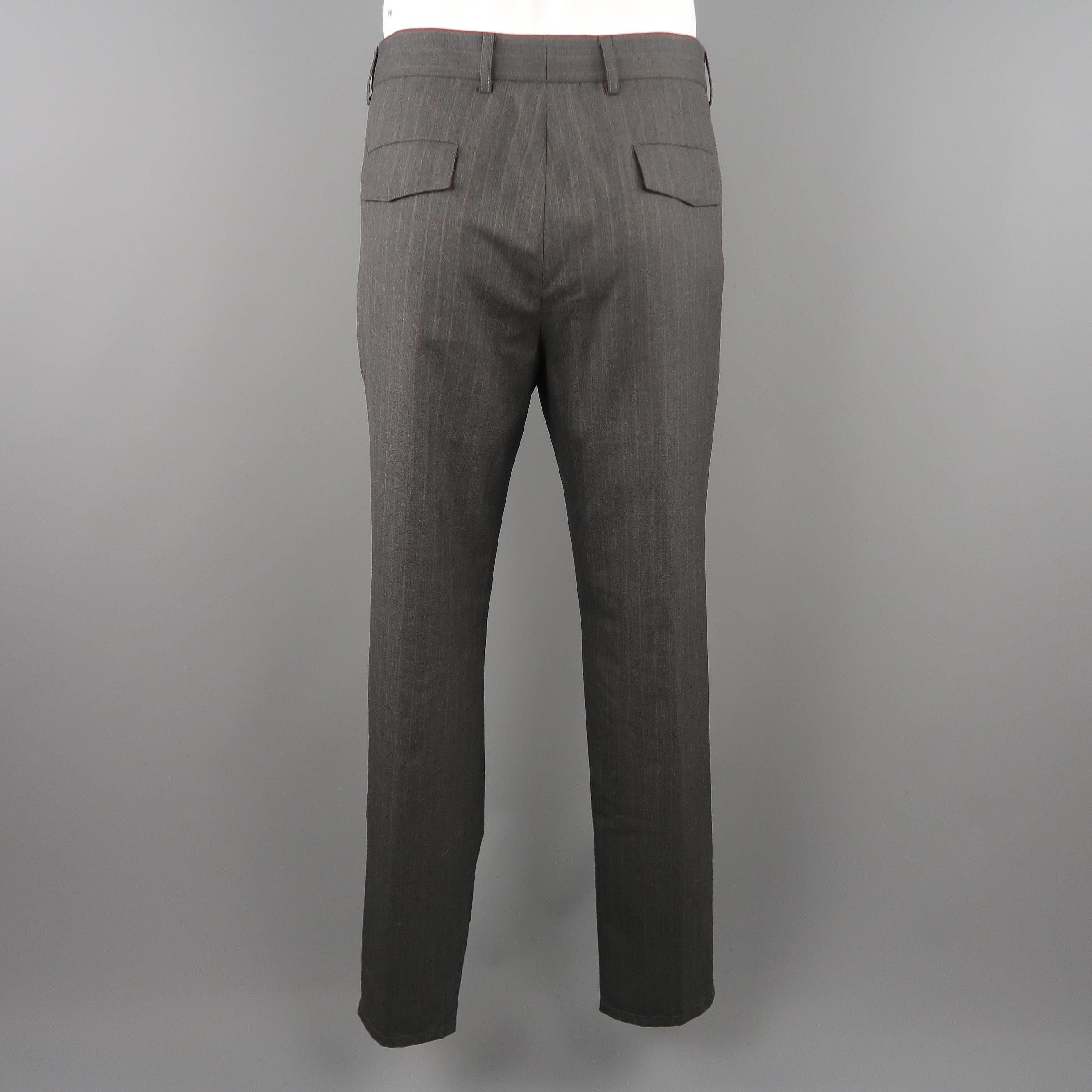 BRUNELLO CUCINELLI Size 32 Dark Gray Stripe Wool Dress Pants In Excellent Condition In San Francisco, CA