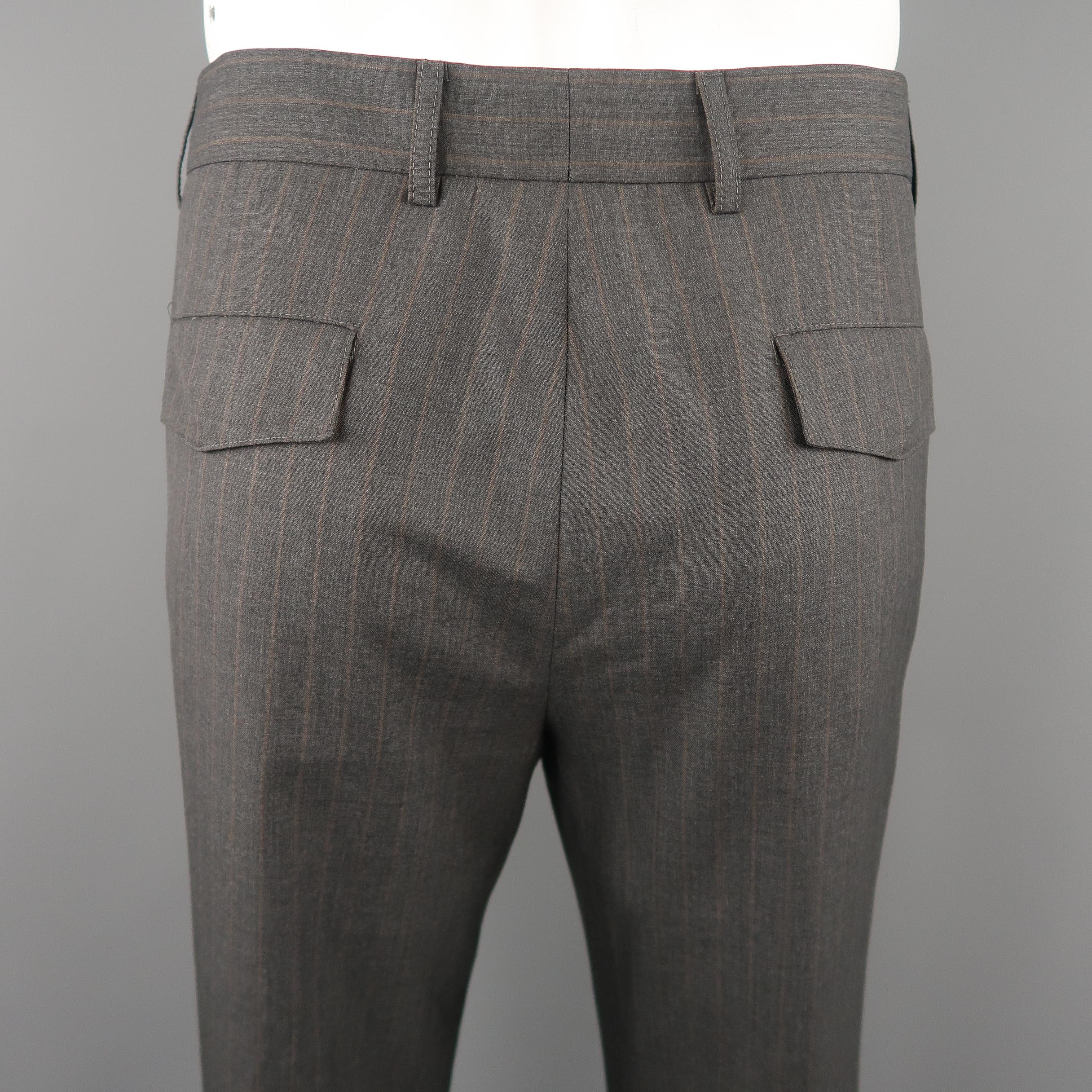 Men's BRUNELLO CUCINELLI Size 32 Dark Gray Stripe Wool Dress Pants