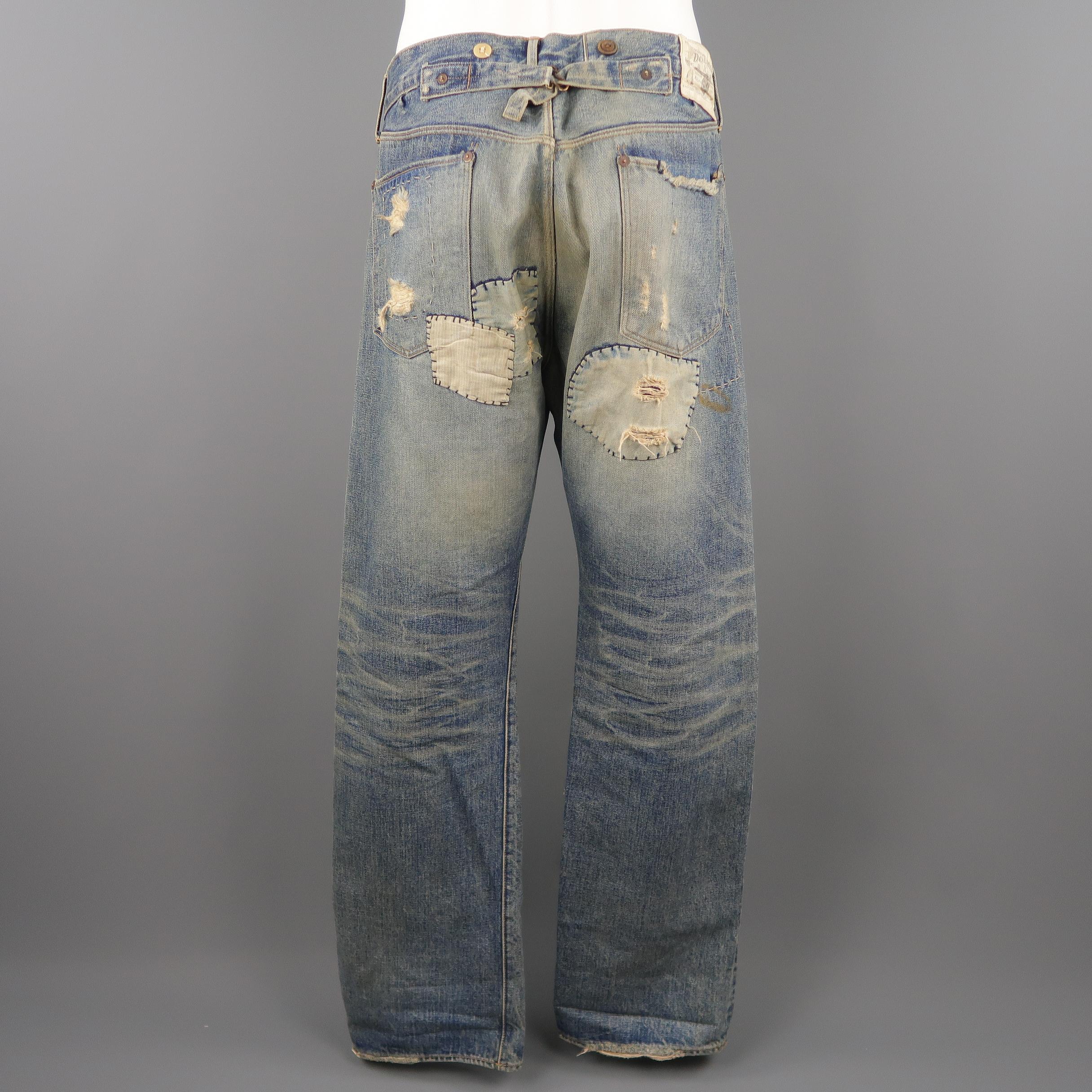 DENIM JEANS RRL by RALPH LAUREN Größe 32 Indigo Distressed Selvedge Denim Jeans im Zustand „Hervorragend“ in San Francisco, CA