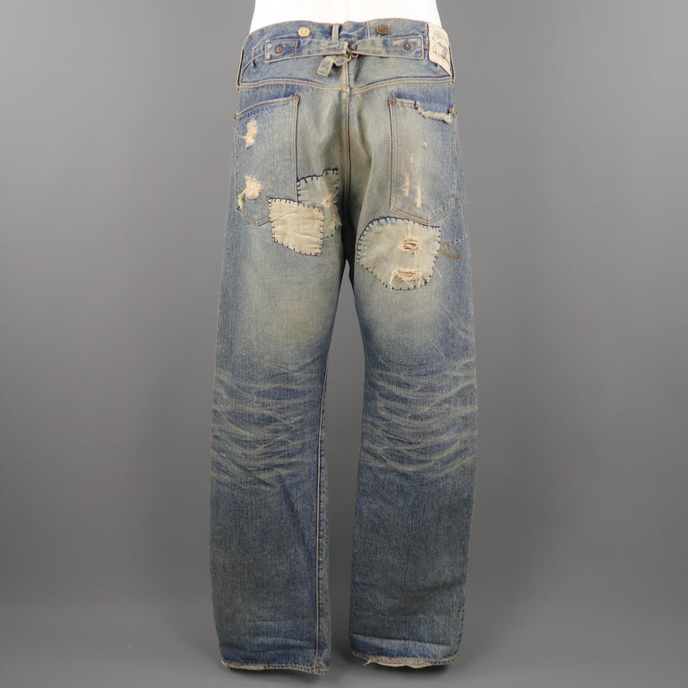 DENIM JEANS RRL by RALPH LAUREN Size 32 Indigo Distressed