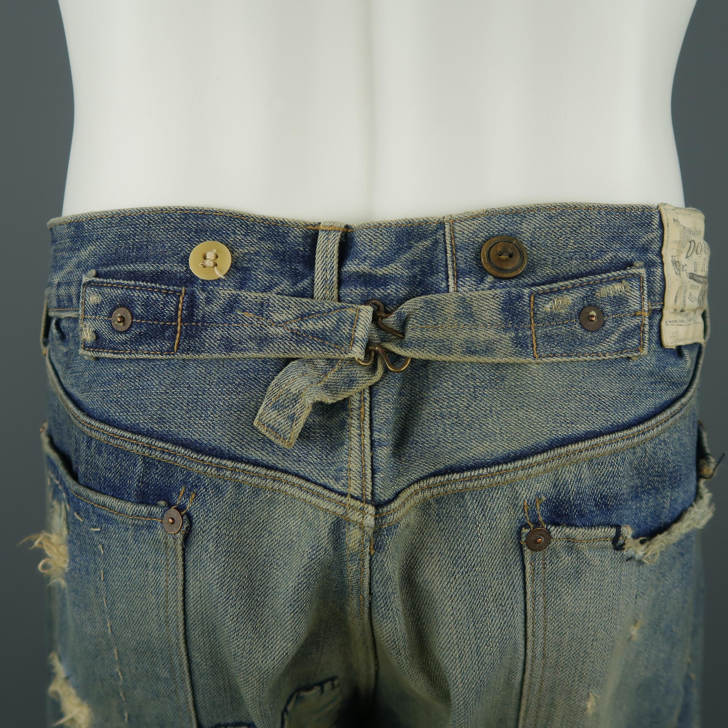 DENIM JEANS RRL by RALPH LAUREN Größe 32 Indigo Distressed Selvedge Denim Jeans 1