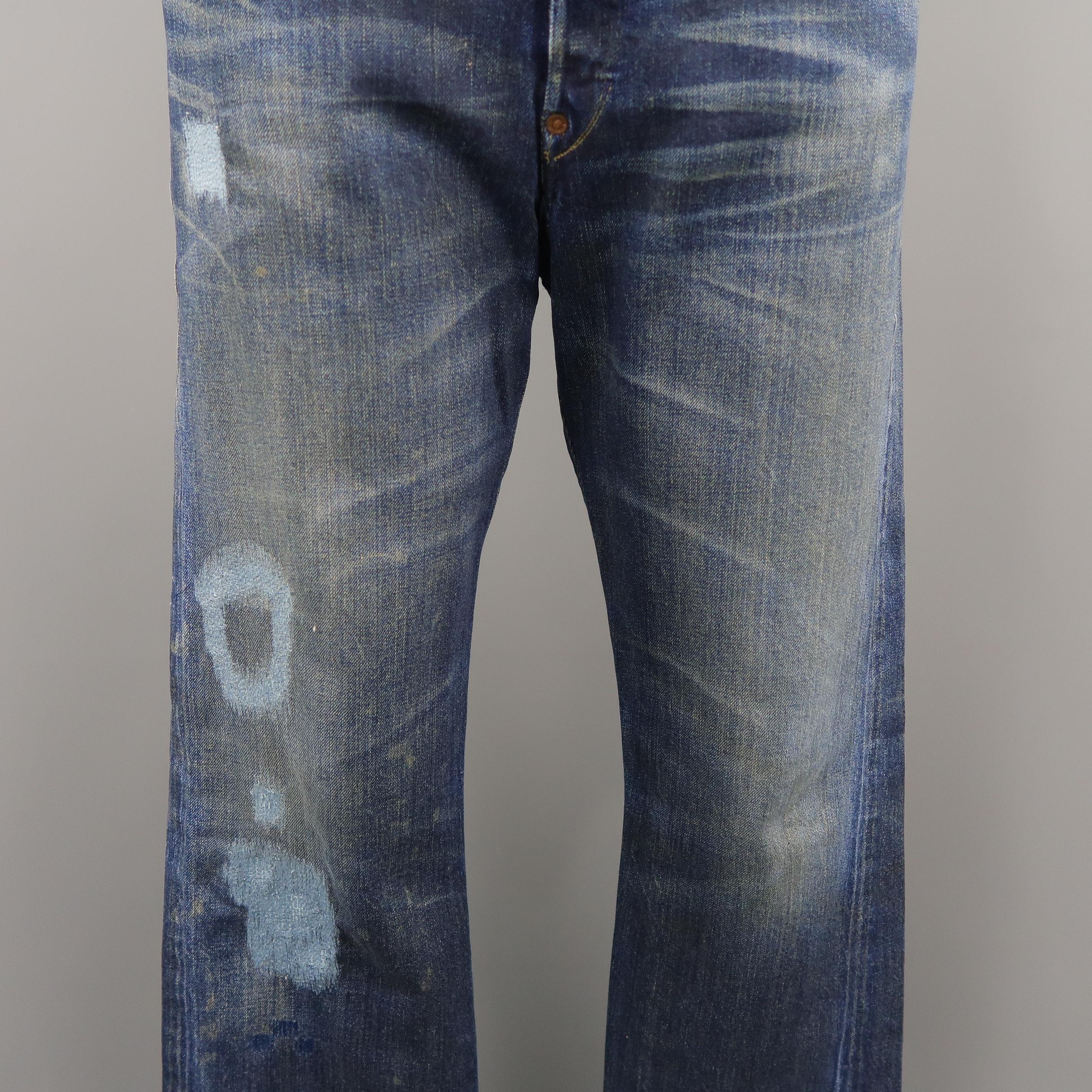 Black LEVI'S VINTAGE Size 32 Indigo Distressed Selvedge Denim Jeans