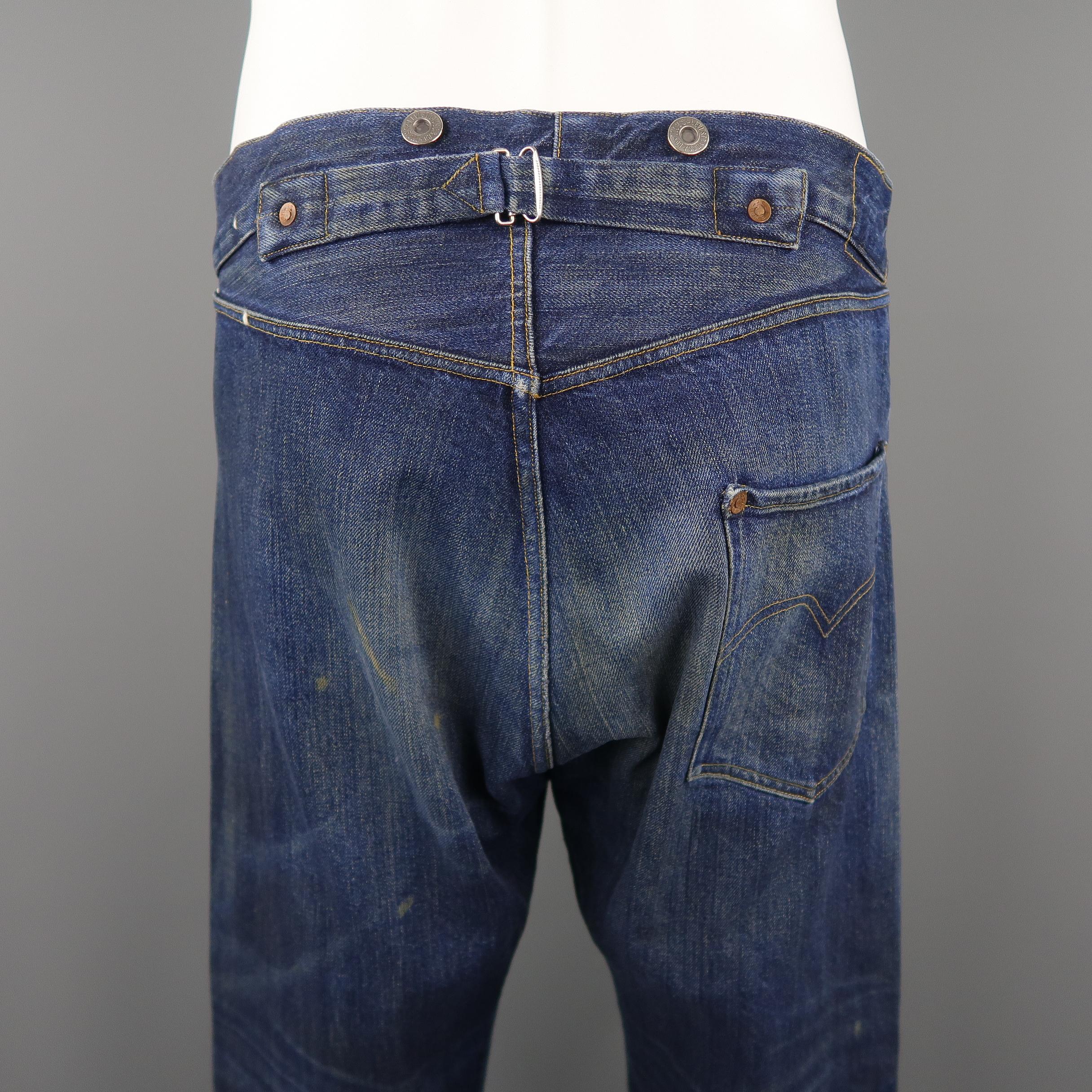 Men's LEVI'S VINTAGE Size 32 Indigo Distressed Selvedge Denim Jeans