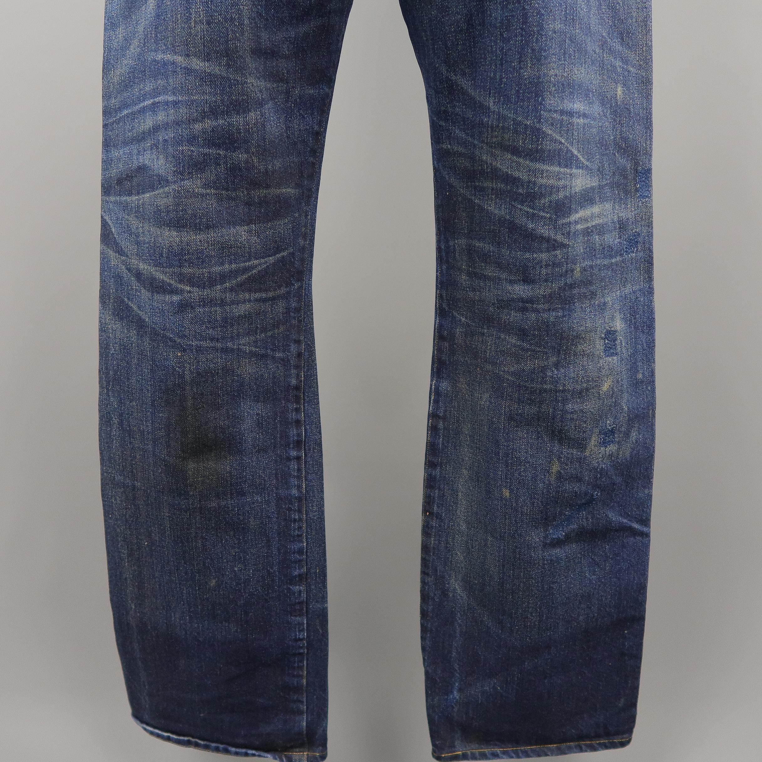 LEVI'S VINTAGE Size 32 Indigo Distressed Selvedge Denim Jeans 1