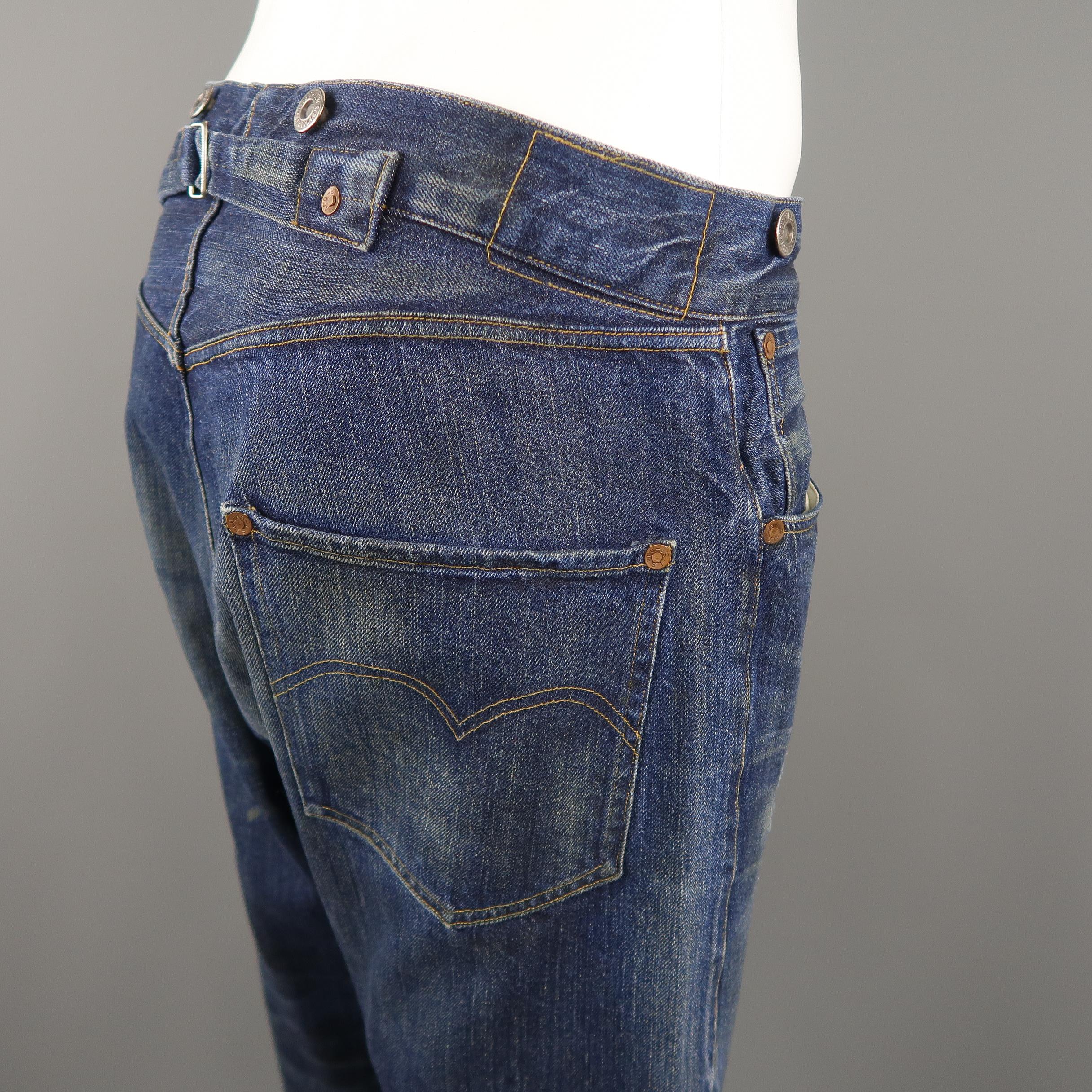 LEVI'S VINTAGE Size 32 Indigo Distressed Selvedge Denim Jeans 2