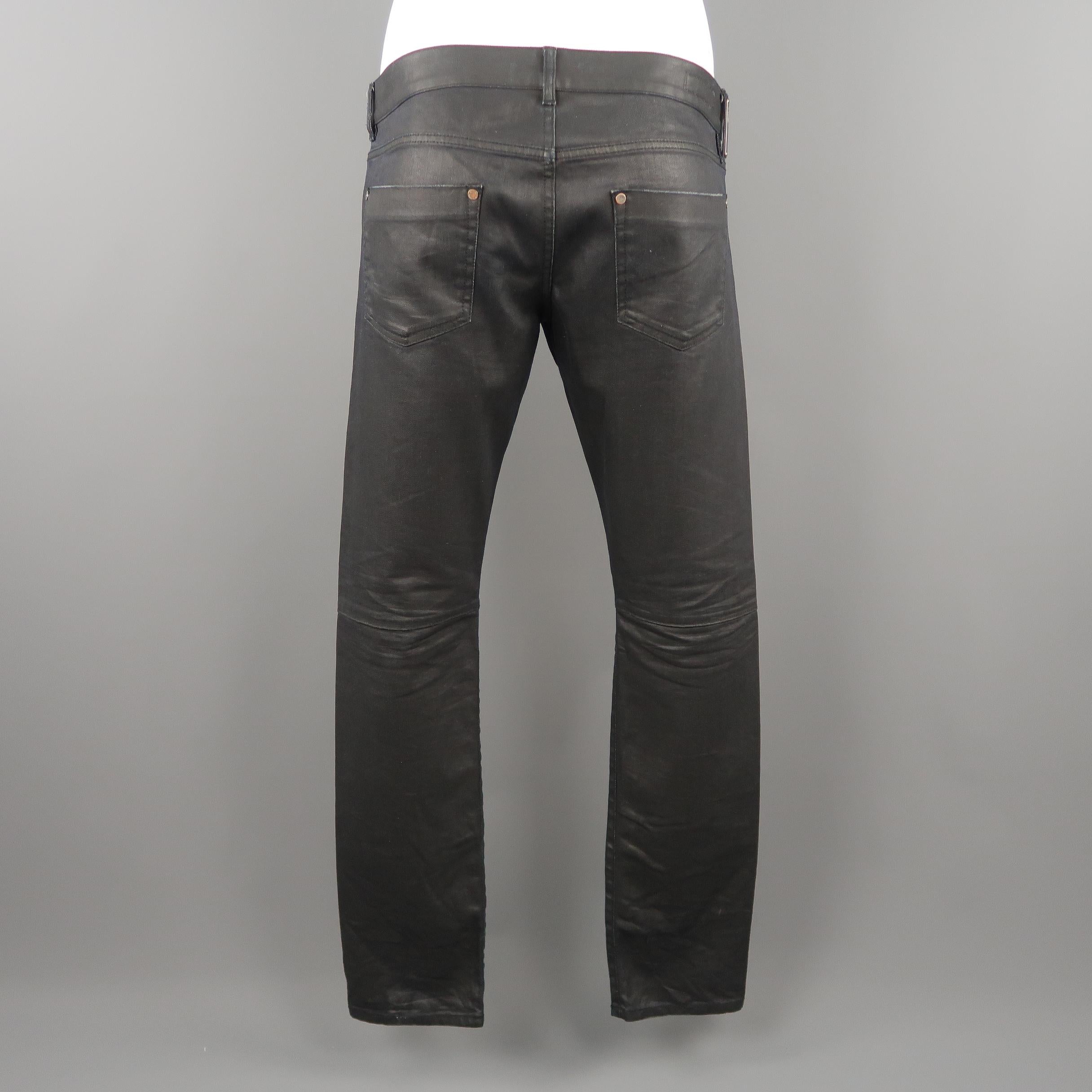 VALENTINO Size 36 Black Solid Cotton Blend Jeans 1