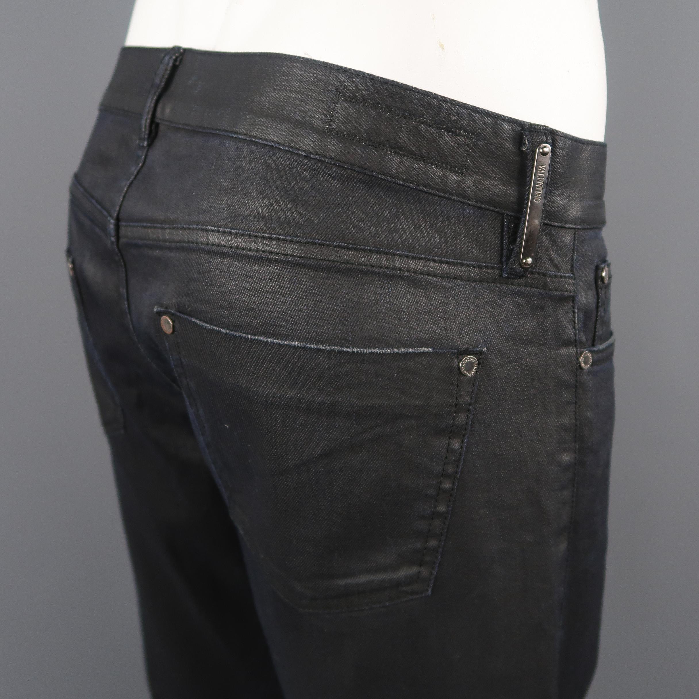 VALENTINO Size 36 Black Solid Cotton Blend Jeans 3