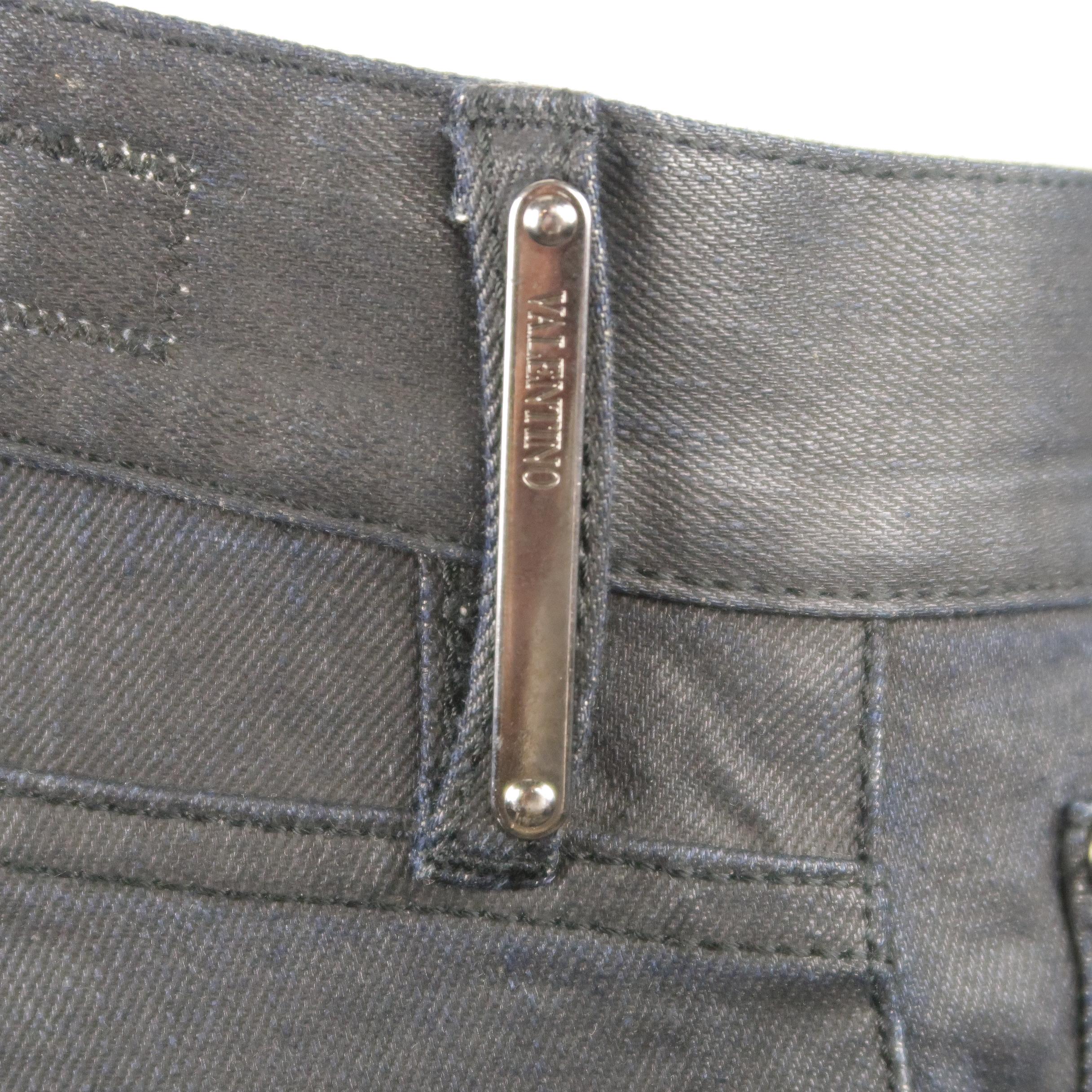 VALENTINO Size 36 Black Solid Cotton Blend Jeans 4