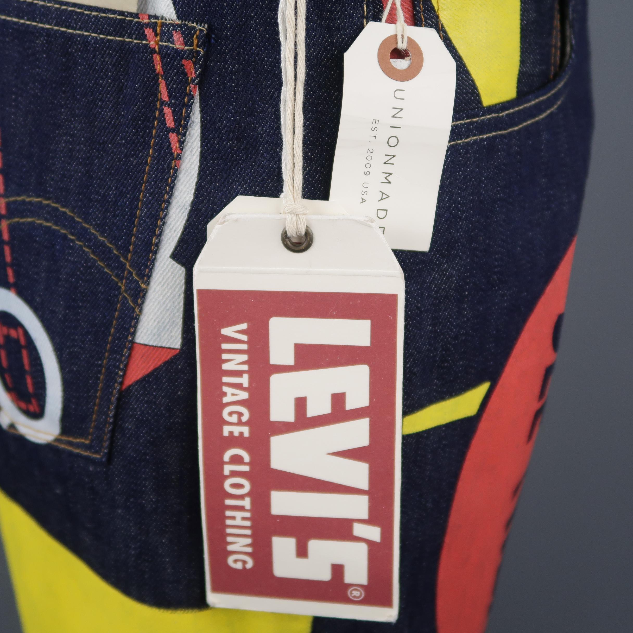 LEVI'S VINTAGE Size 33 Indigo Print Selvedge Denim Jeans In New Condition In San Francisco, CA