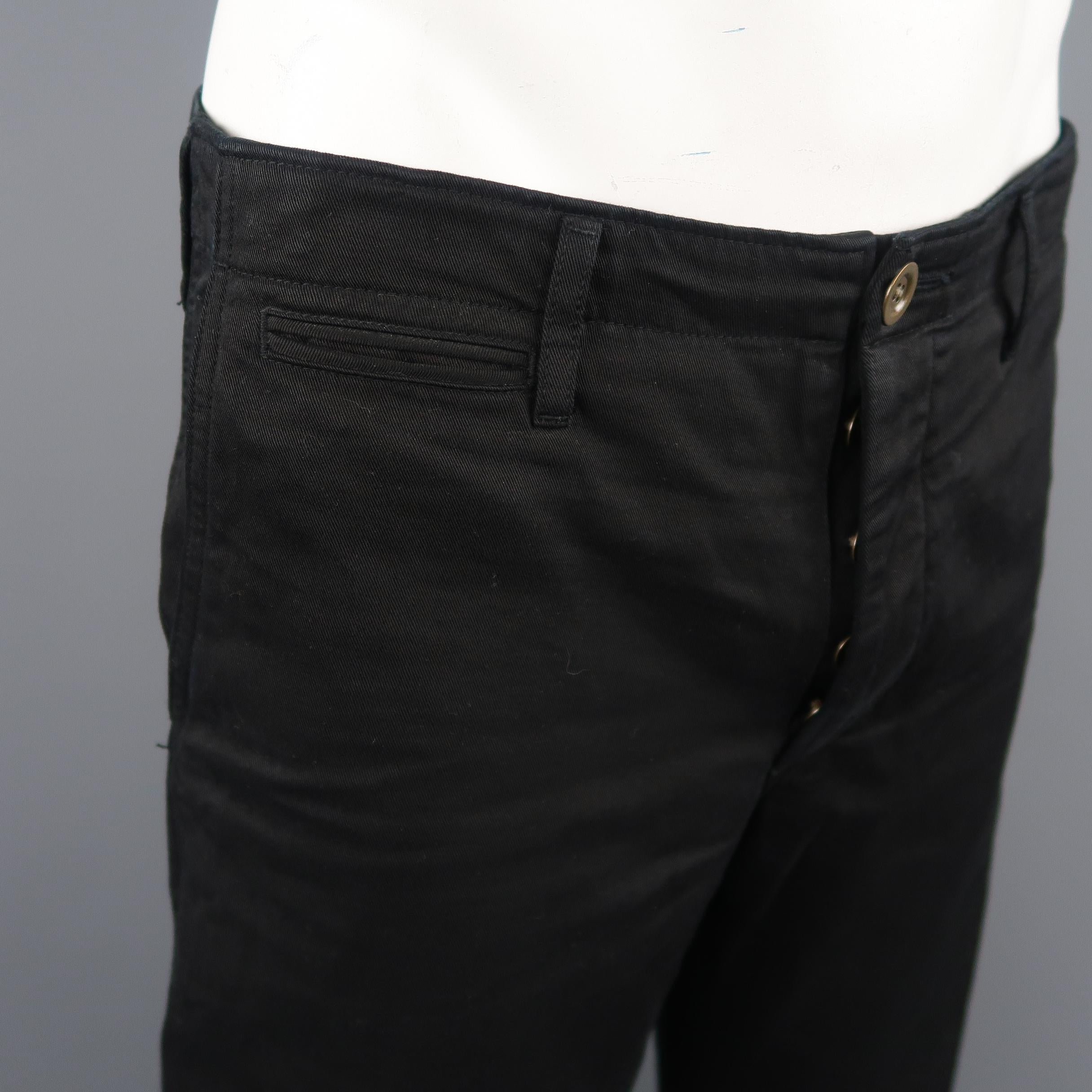 VISVIM Size 36 Black Solid Cotton Slim Chino Casual Pants In Good Condition In San Francisco, CA
