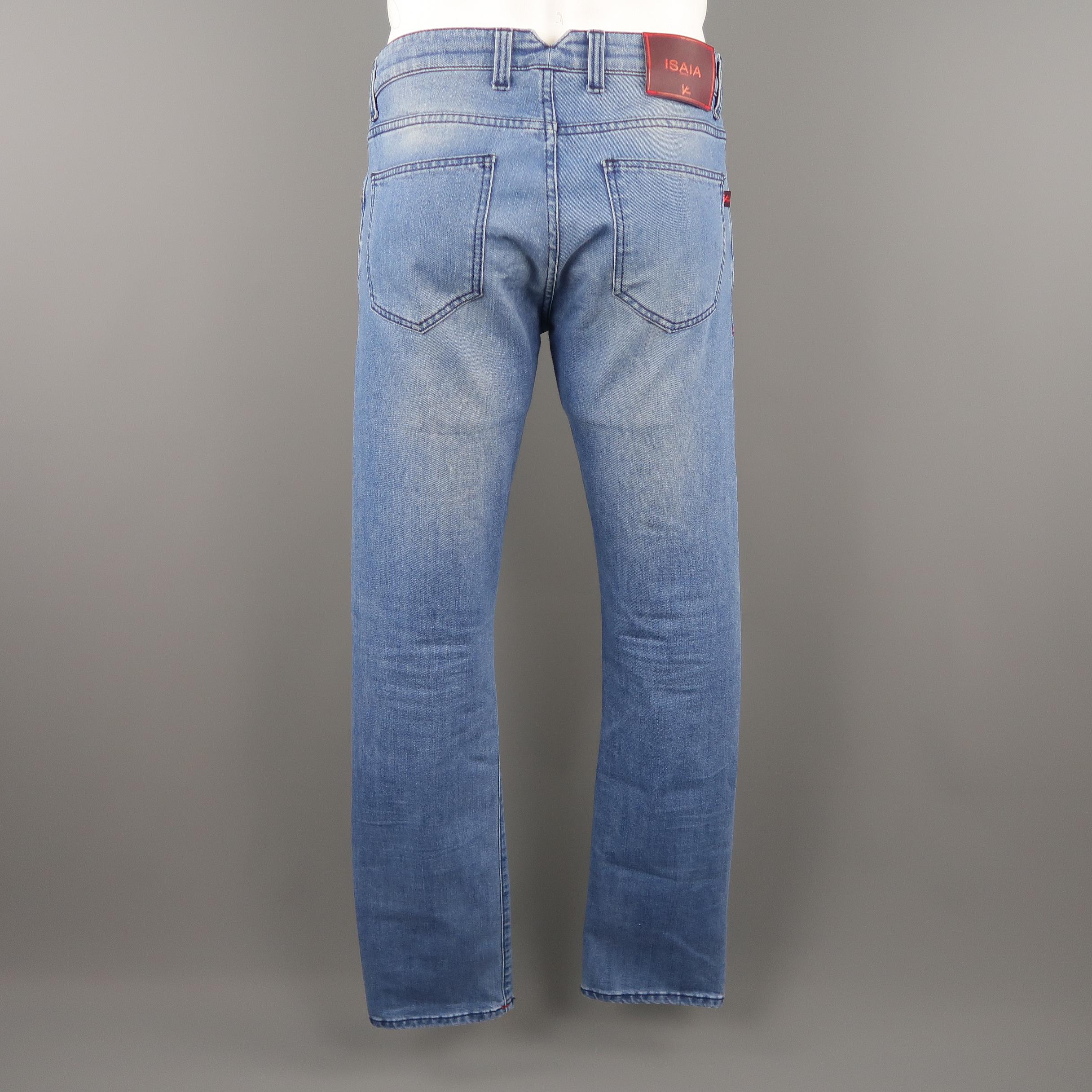  ISAIA Size 34 Blue Wash Selvedge Denim Jeans In Excellent Condition In San Francisco, CA
