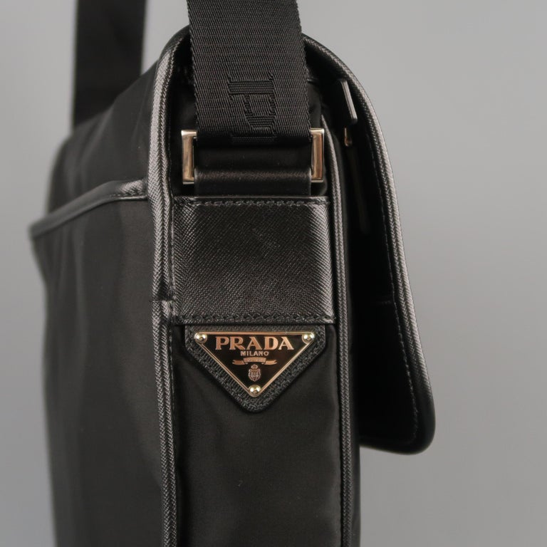 PRADA Black Nylon Messenger Bag at 1stDibs