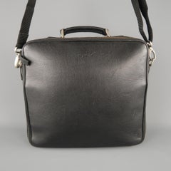 AGNES B. Black Leather Laptop Bag Briefcase
