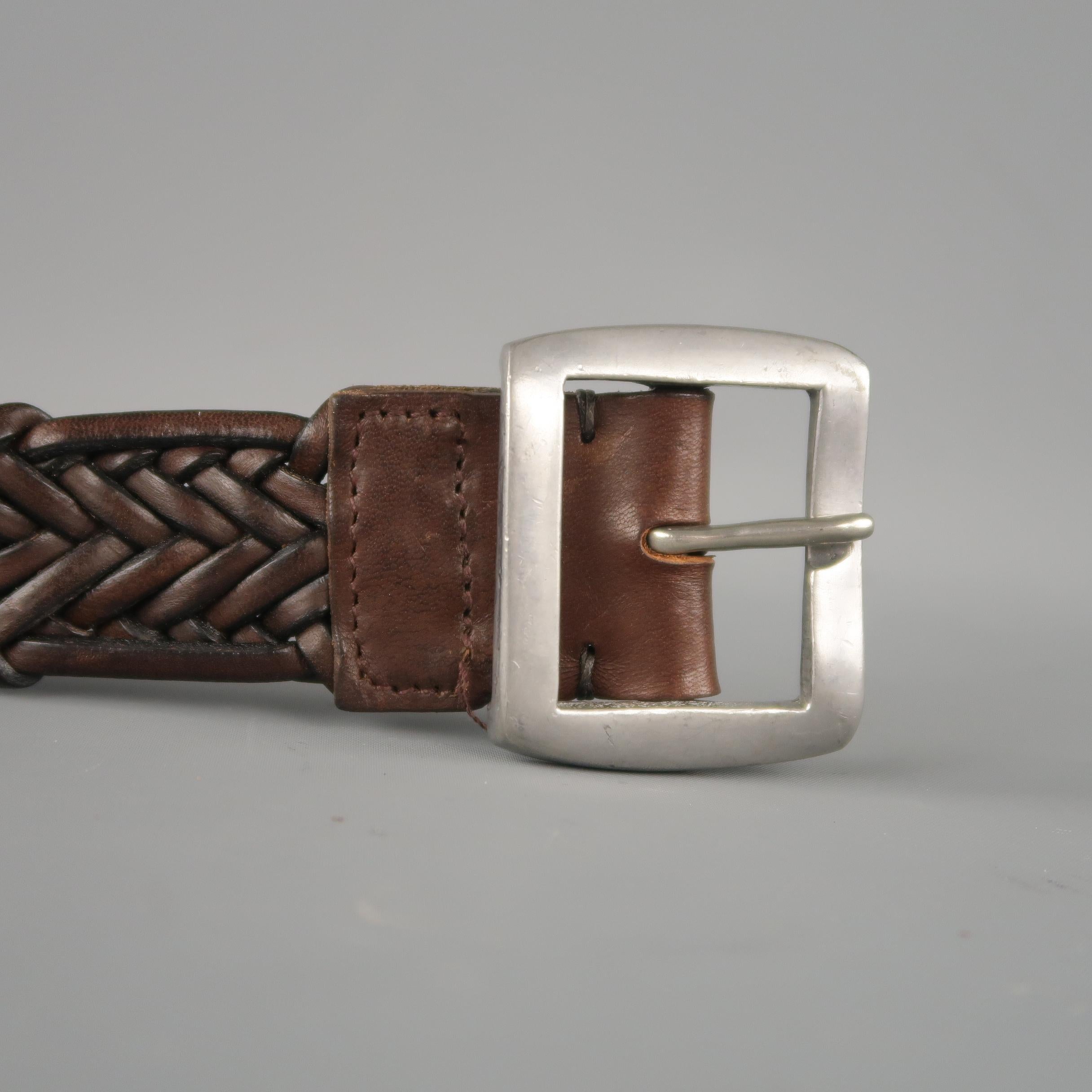 Black JOHN VARVATOS Size 36 Brown Leather Braided Belt