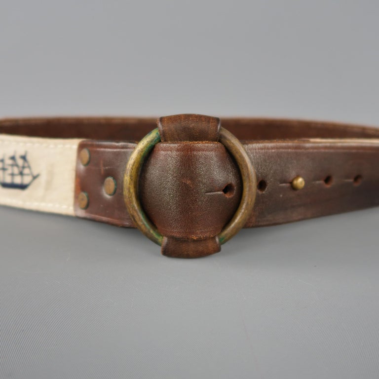 RRL by RALPH LAUREN Size 34 Brown Leather Fabric Ships Belt at 1stDibs ...