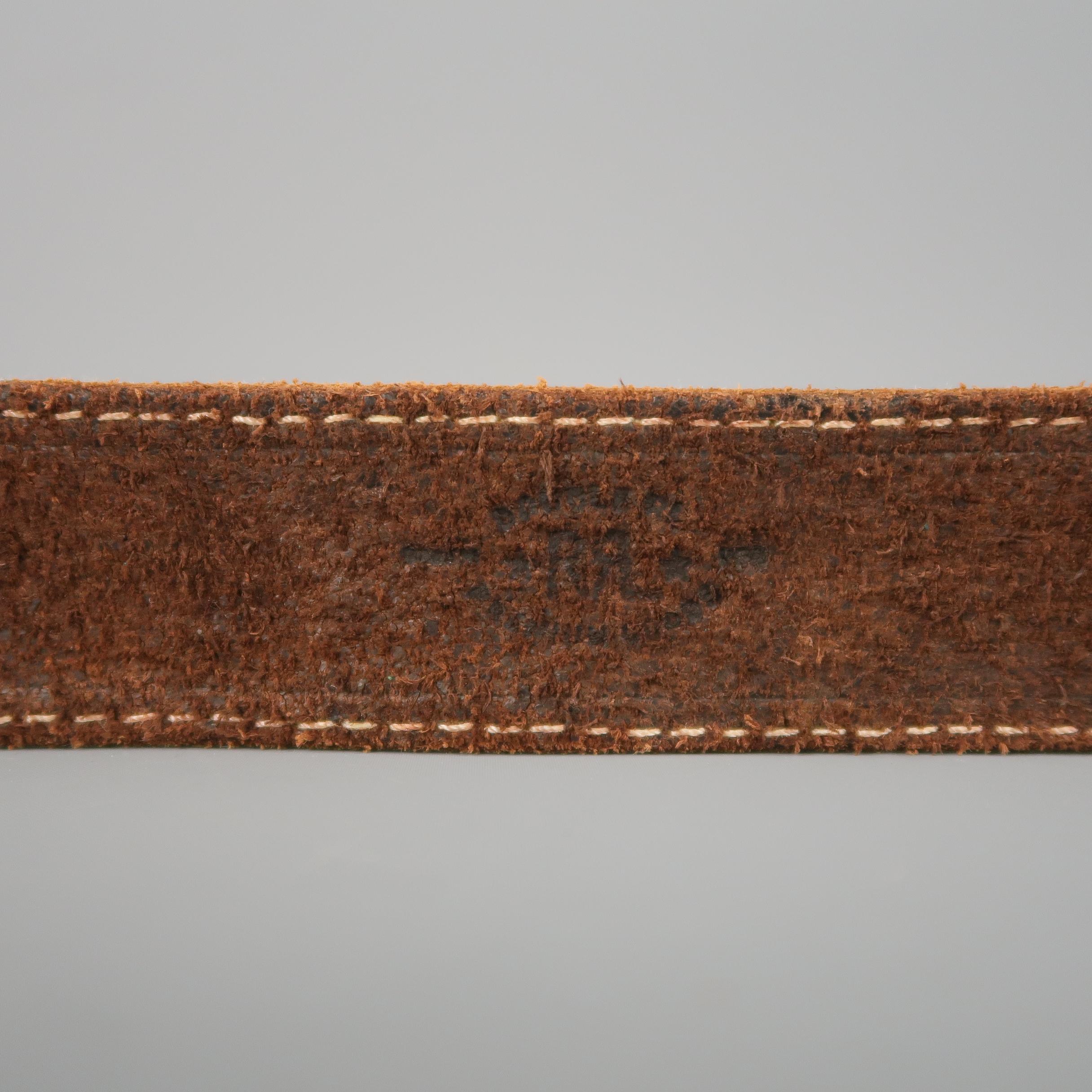 RRL by RALPH LAUREN Size 34 Brown Leather Fabric Ships Belt In Good Condition In San Francisco, CA
