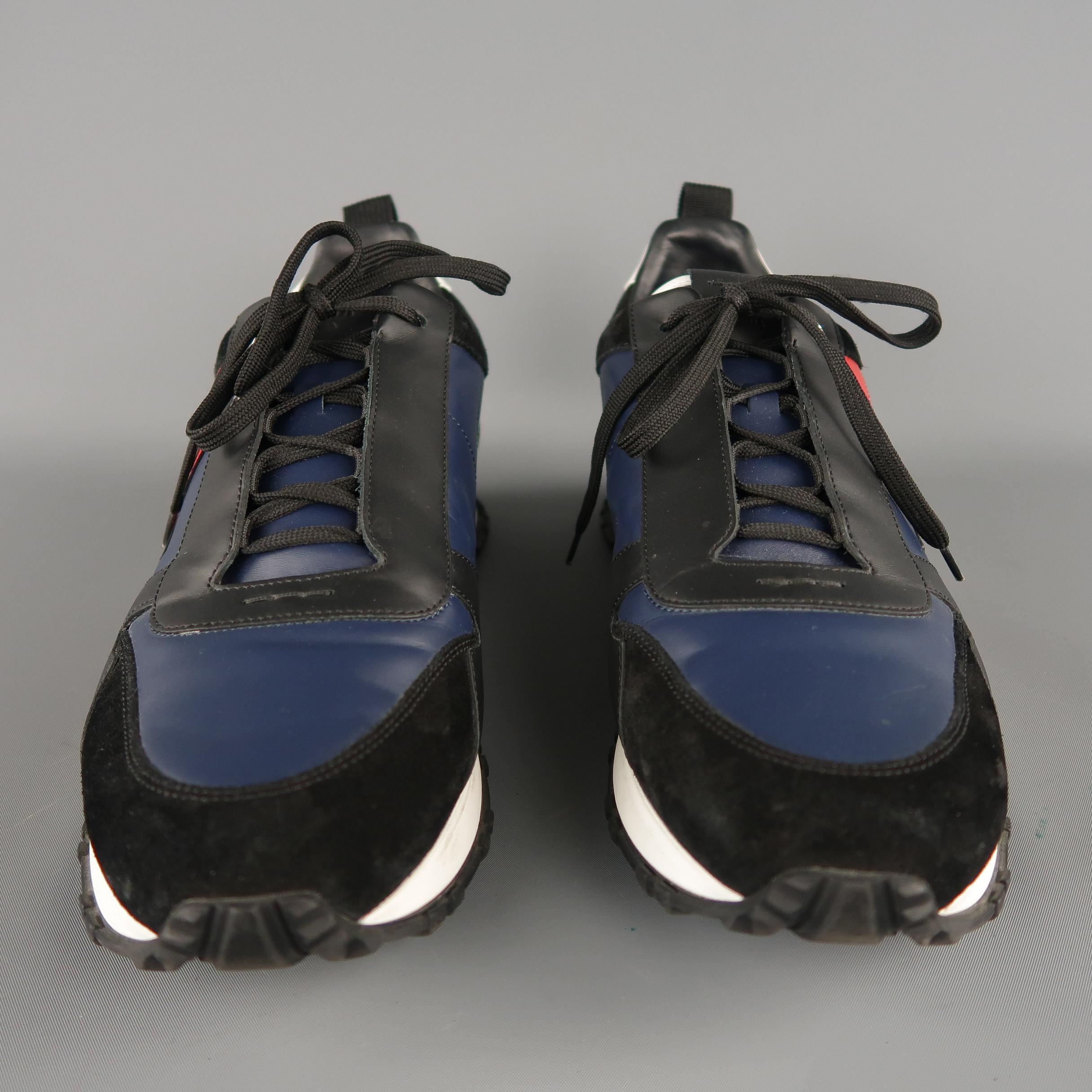 FENDI Size 10 Black & Navy Color Block Leather Sneakers In Excellent Condition In San Francisco, CA