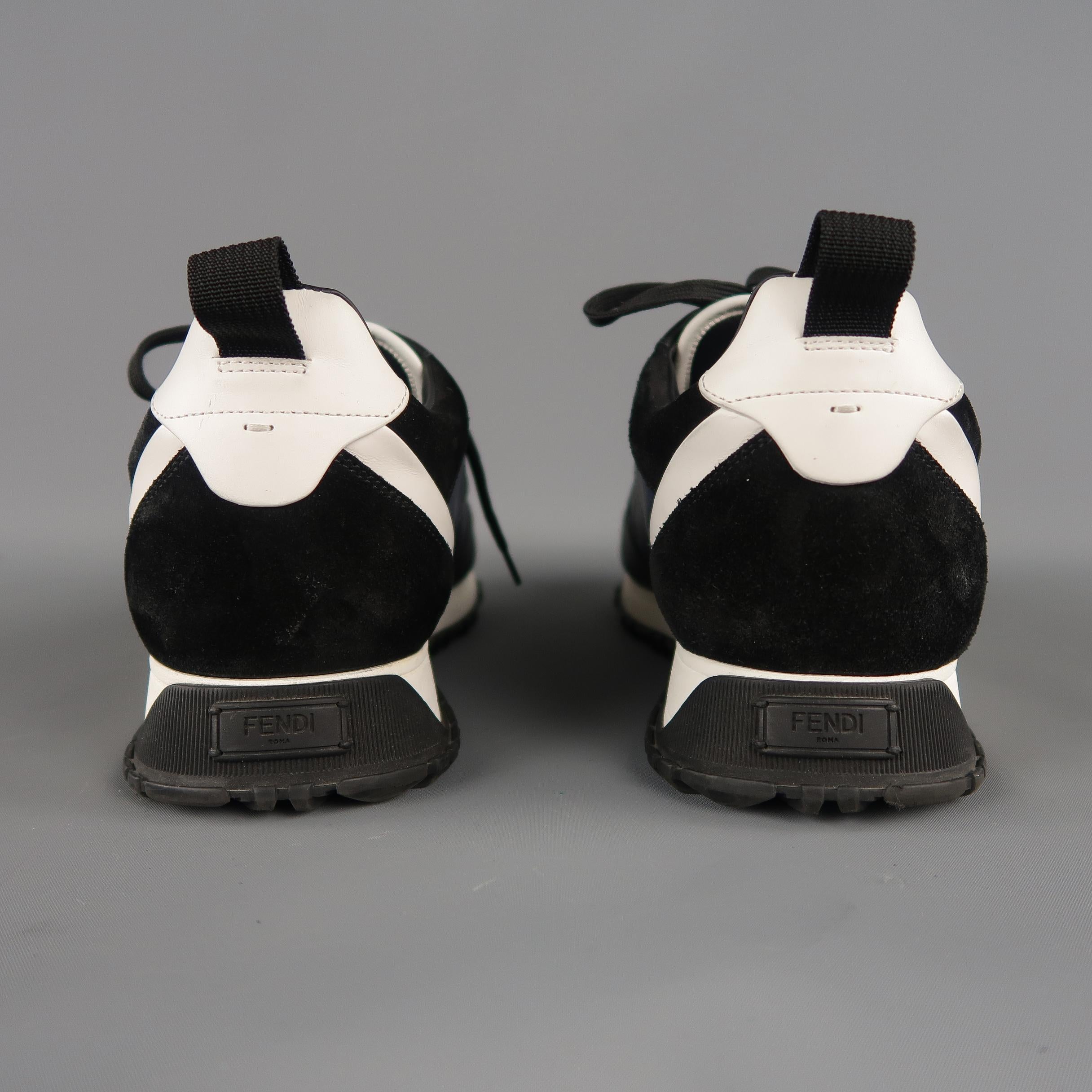 FENDI Size 10 Black & Navy Color Block Leather Sneakers 1