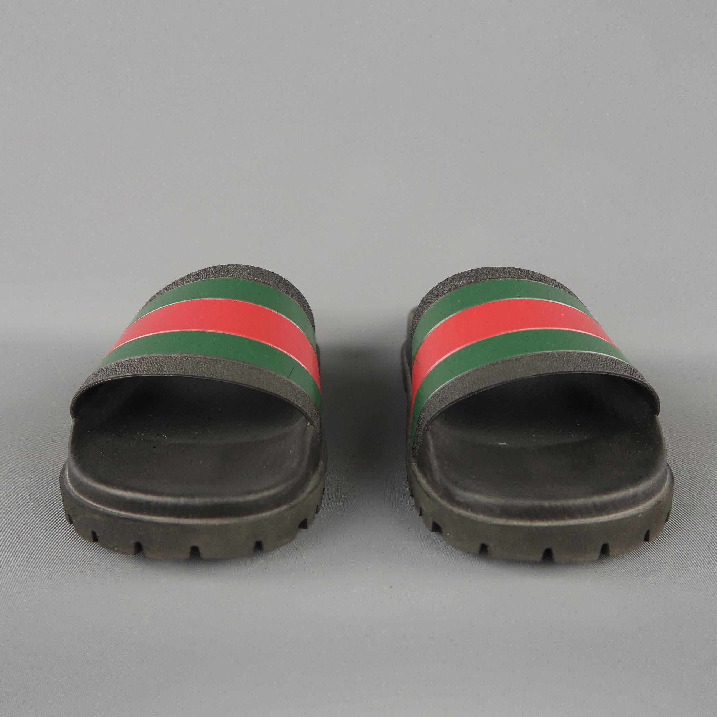 Men's GUCCI Pursuit Size 9 Black Stripe Rubber Slides Sandal