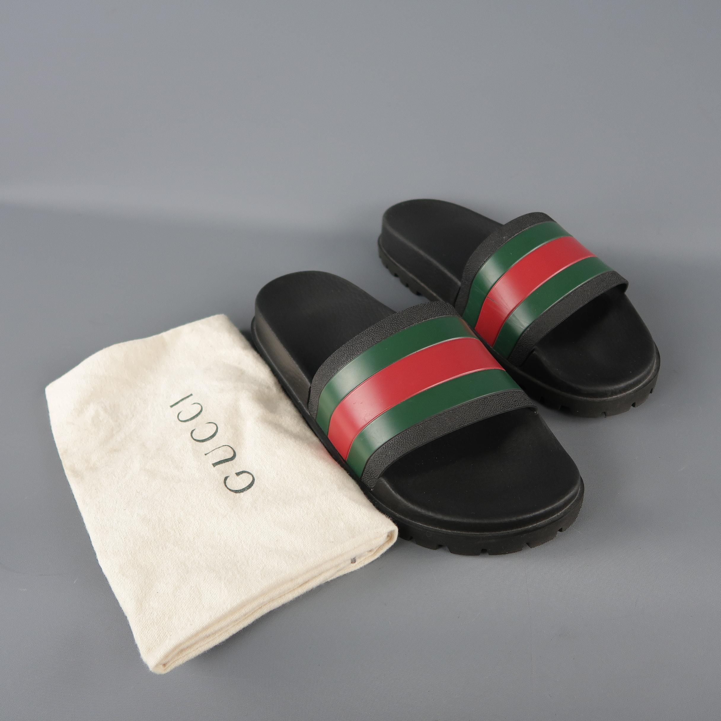 GUCCI Pursuit Size 9 Black Stripe Rubber Slides Sandal 4