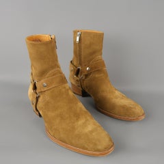 SAINT LAURENT Size 10 Tan Solid Suede Ankle Harness Boots