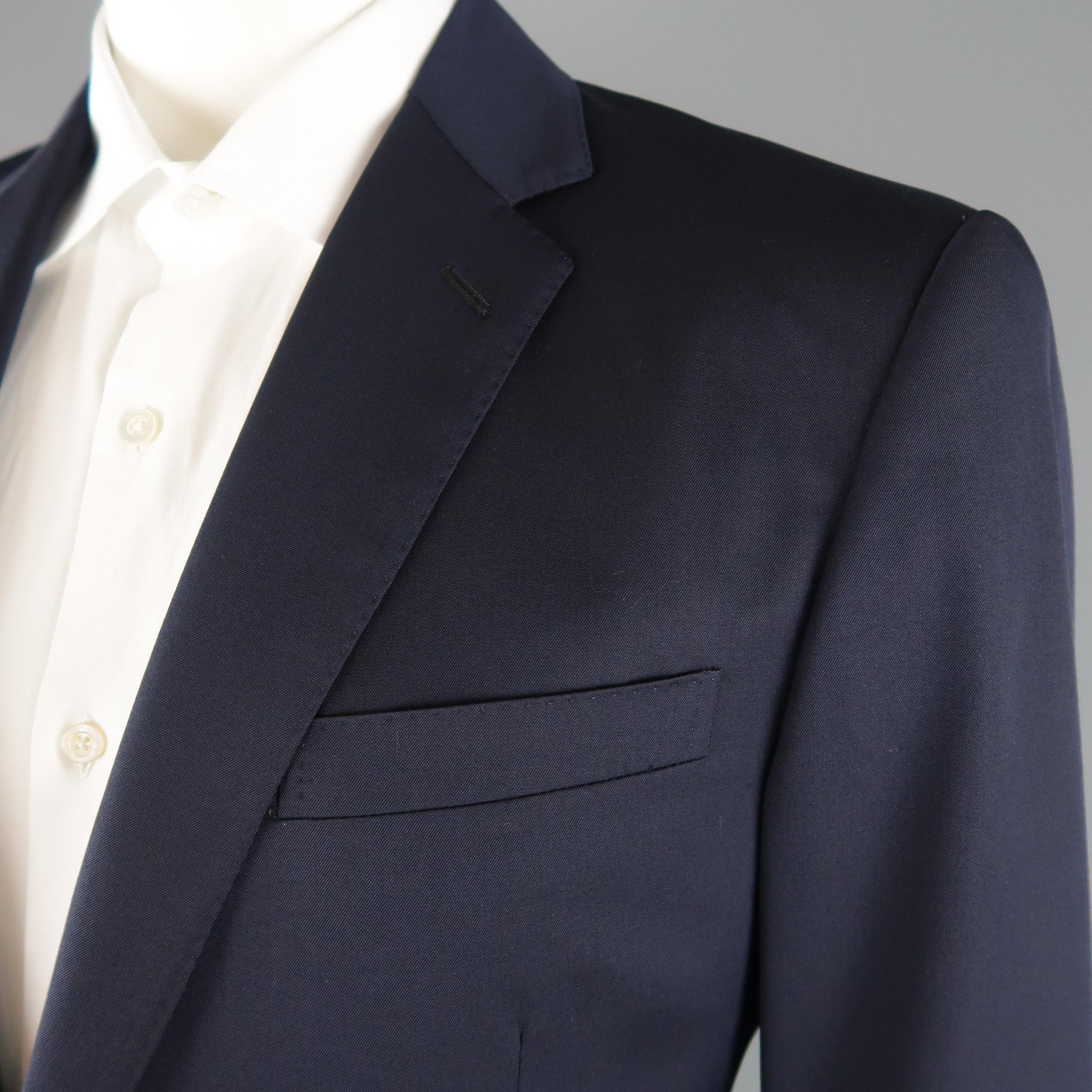 Black RALPH LAUREN 44 Regular Navy Wool / Silk Lined Notch Lapel Suit