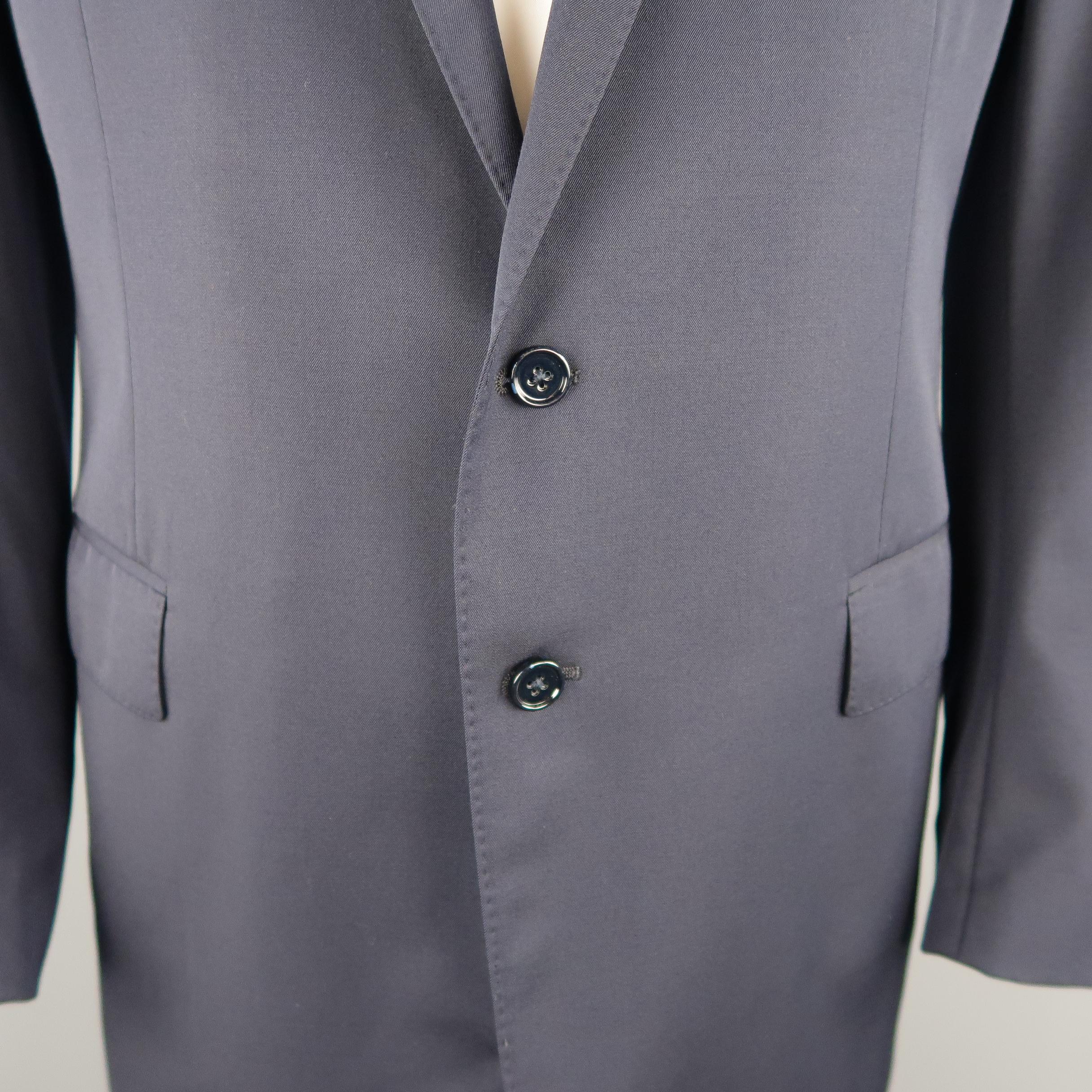 RALPH LAUREN 44 Regular Navy Wool / Silk Lined Notch Lapel Suit In Excellent Condition In San Francisco, CA