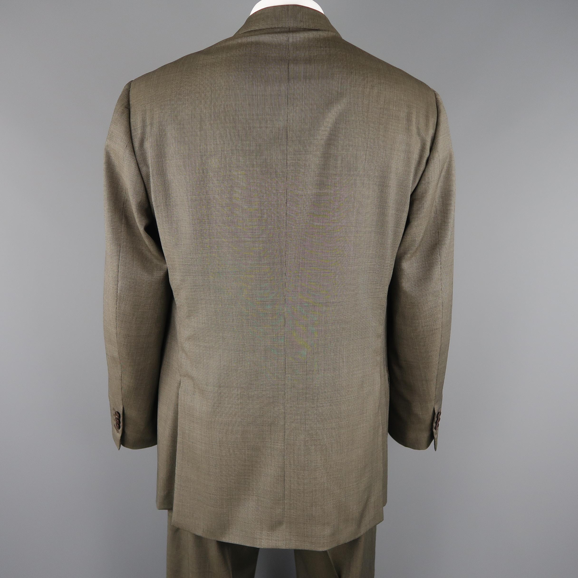 Men's ISAIA 48 Long Taupe Beige Nailhead Wool 3 Button Notch Lapel Suit