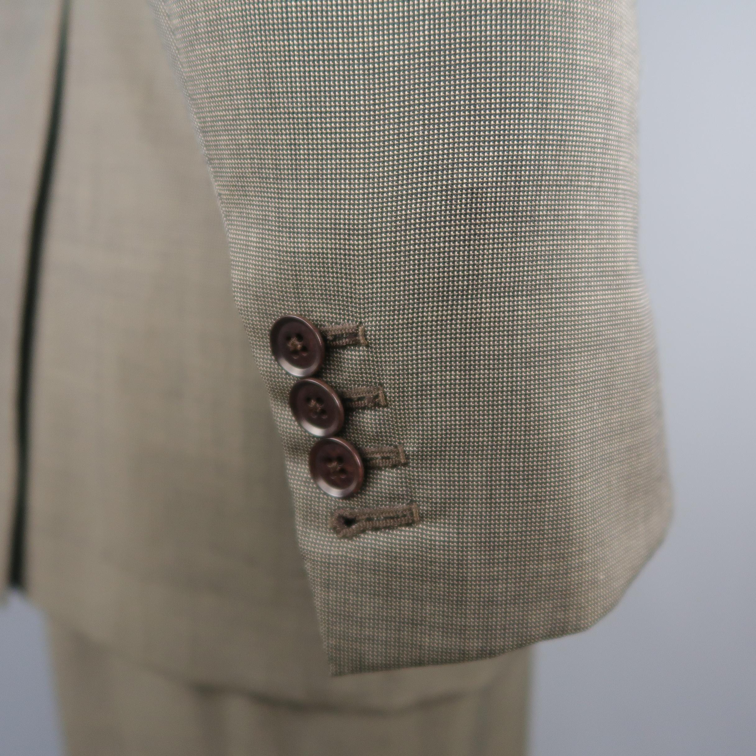ISAIA 48 Long Taupe Beige Nailhead Wool 3 Button Notch Lapel Suit In Excellent Condition In San Francisco, CA