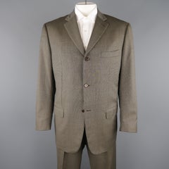 ISAIA 48 Long Taupe Beige Nailhead Wool 3 Button Notch Lapel Suit