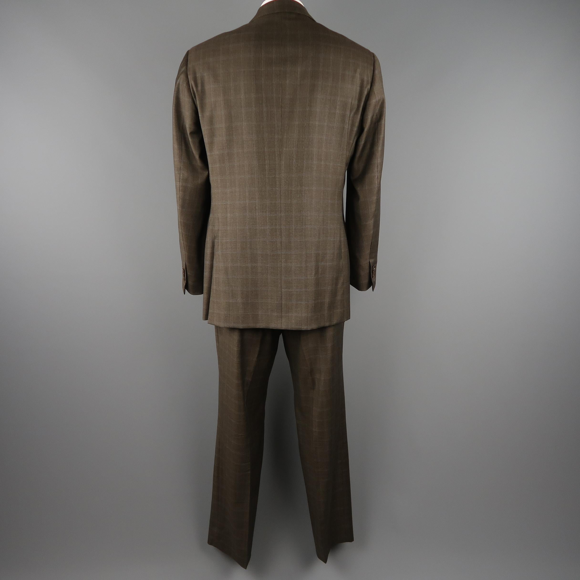 Black ISAIA 48 Long Brown Window Pane Wool Single Breasted 2 Button Suit