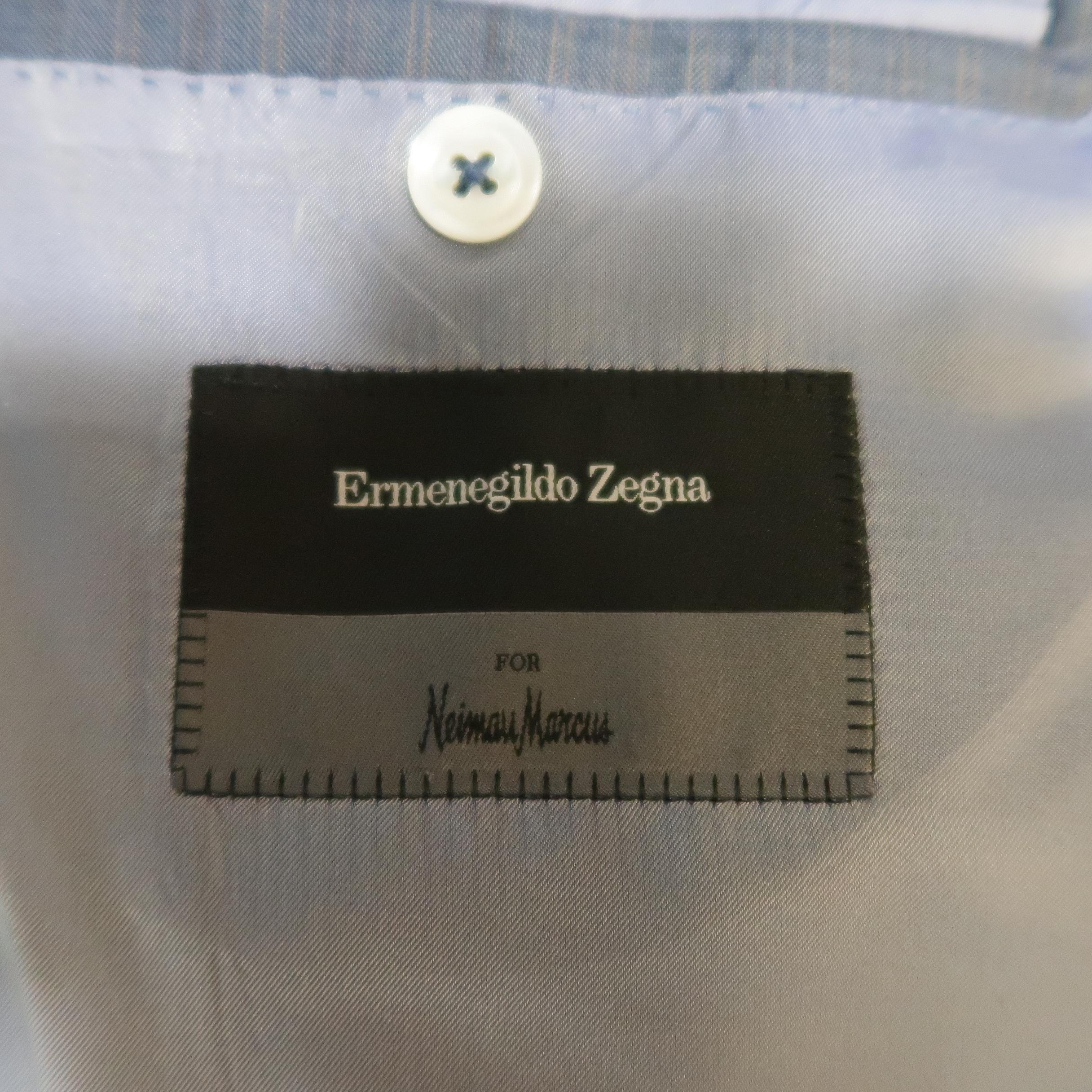 Men's ERMENEGILDO ZEGNA 48 Long Blue Striped Wool Single Breasted Notch Lapel Suit