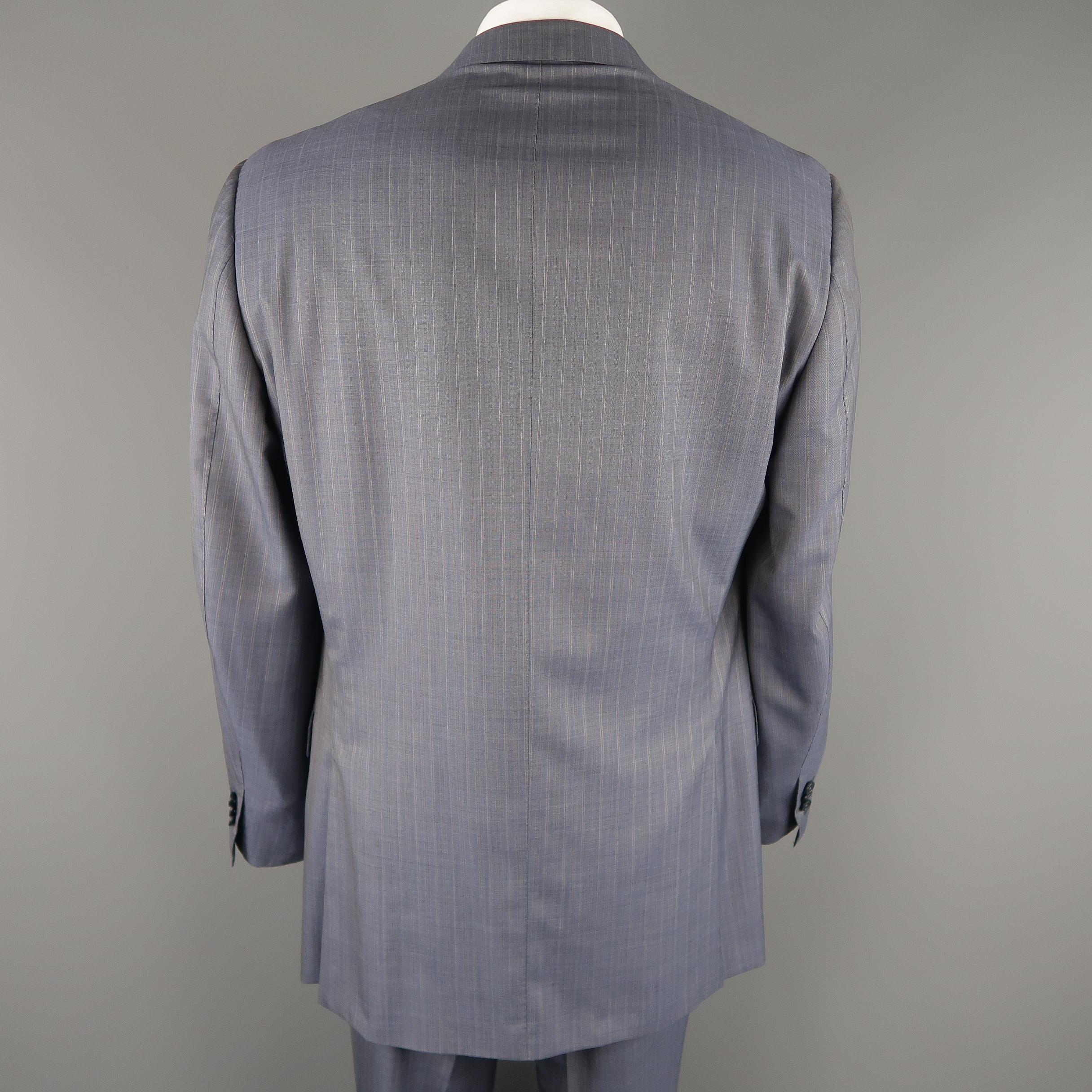 Gray ERMENEGILDO ZEGNA 48 Long Blue Striped Wool Single Breasted Notch Lapel Suit