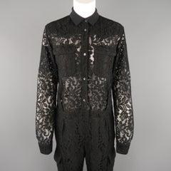 MSGM Size 4 Black Lace Wetsren Pocket Jumpsuit Overalls