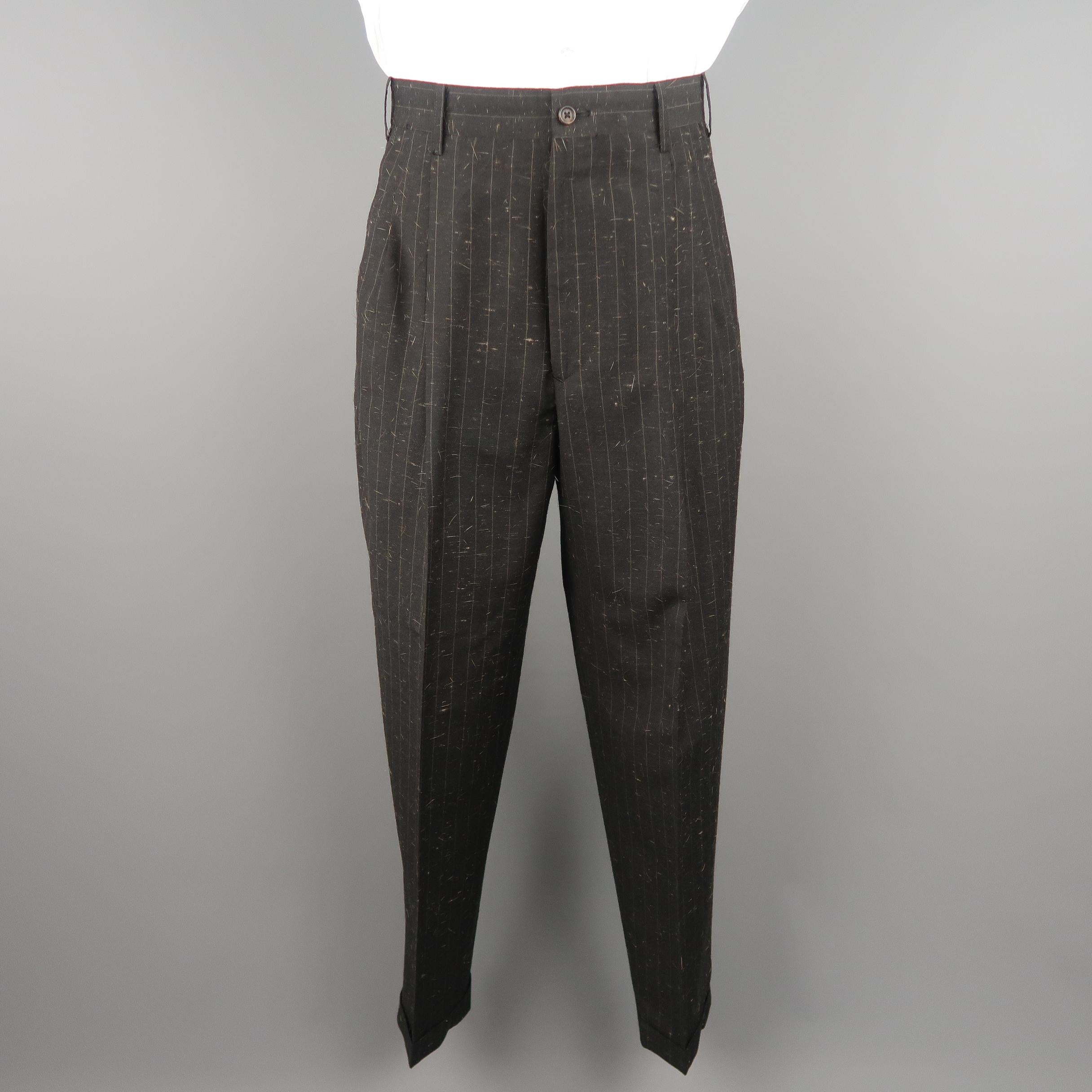 YOHJI YAMAMOTO M Charcoal Textured Wool Blend Striped Notch Lapel Suit 5