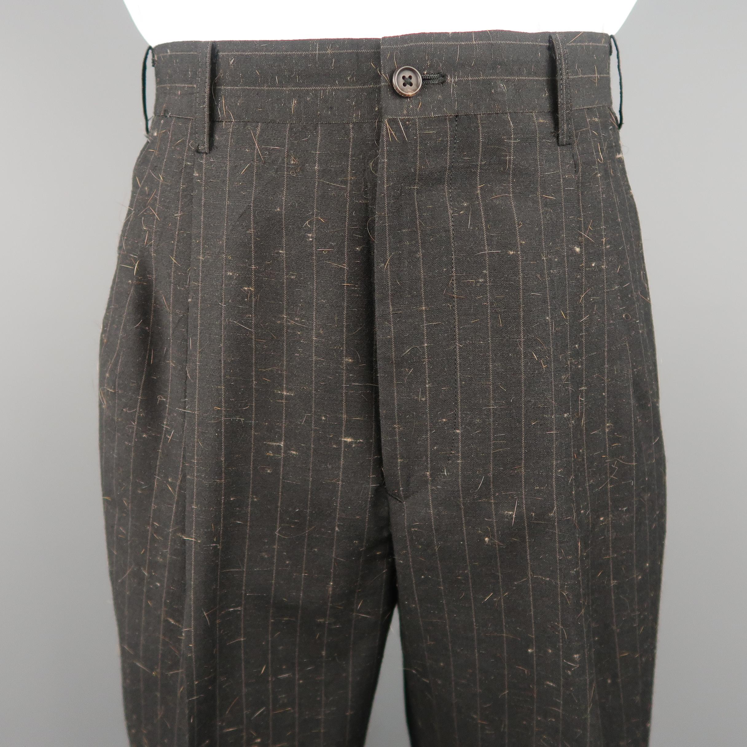 YOHJI YAMAMOTO M Charcoal Textured Wool Blend Striped Notch Lapel Suit 4