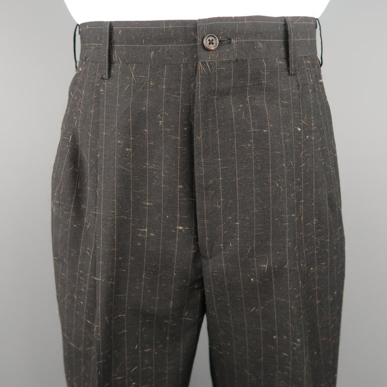 YOHJI YAMAMOTO M Charcoal Textured Wool Blend Striped Notch Lapel Suit ...