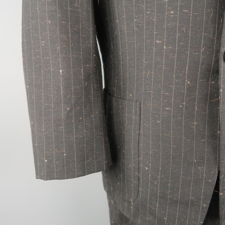 YOHJI YAMAMOTO M Charcoal Textured Wool Blend Striped Notch Lapel Suit ...