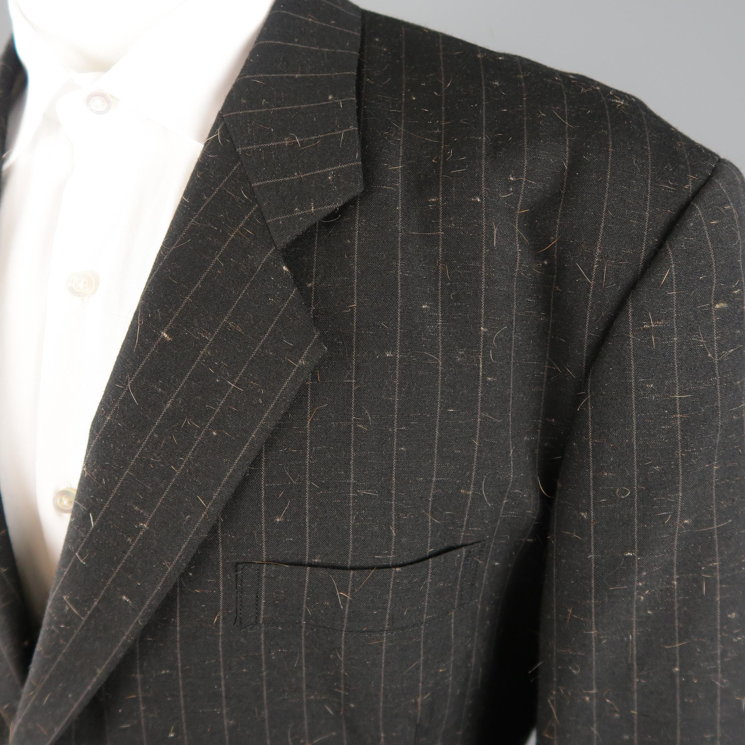 YOHJI YAMAMOTO M Charcoal Textured Wool Blend Striped Notch Lapel Suit In Excellent Condition In San Francisco, CA